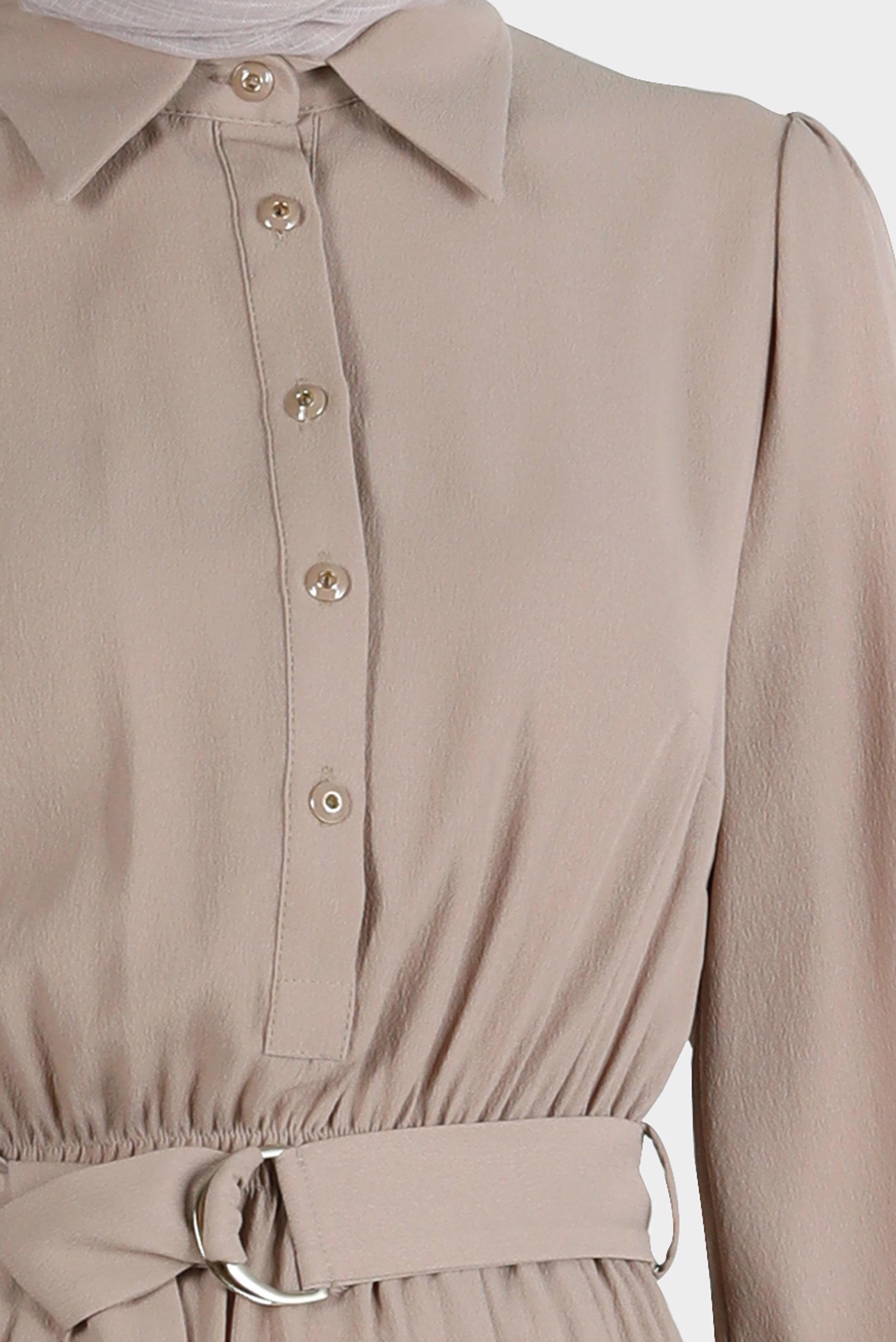 Tesettür giyim VİZON DÜĞMELİ ELBİSE 42554 