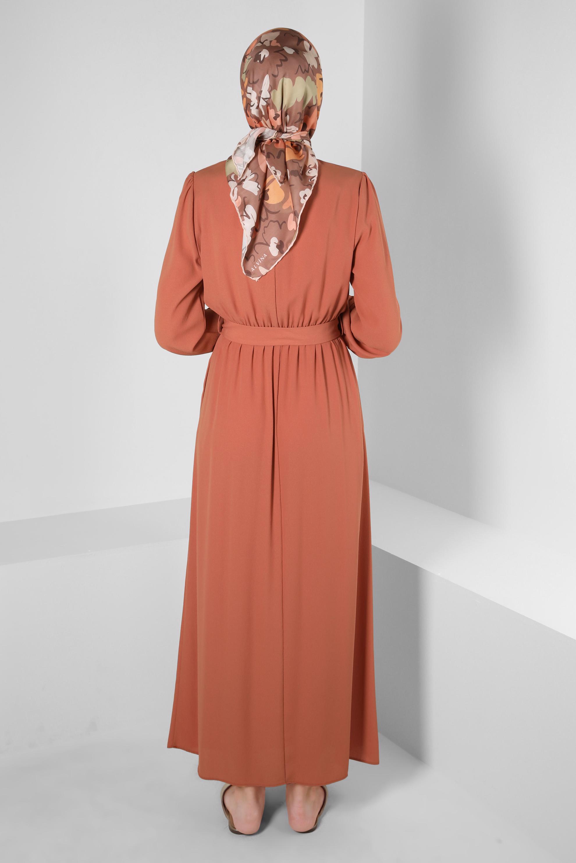 Tesettür giyim TURUNCU DÜĞMELİ ELBİSE 42554 