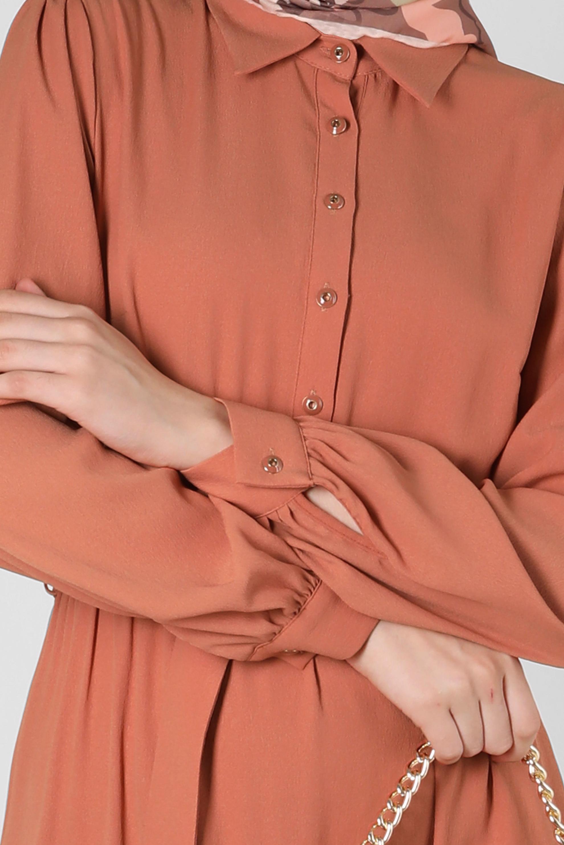 Tesettür giyim TURUNCU DÜĞMELİ ELBİSE 42554 