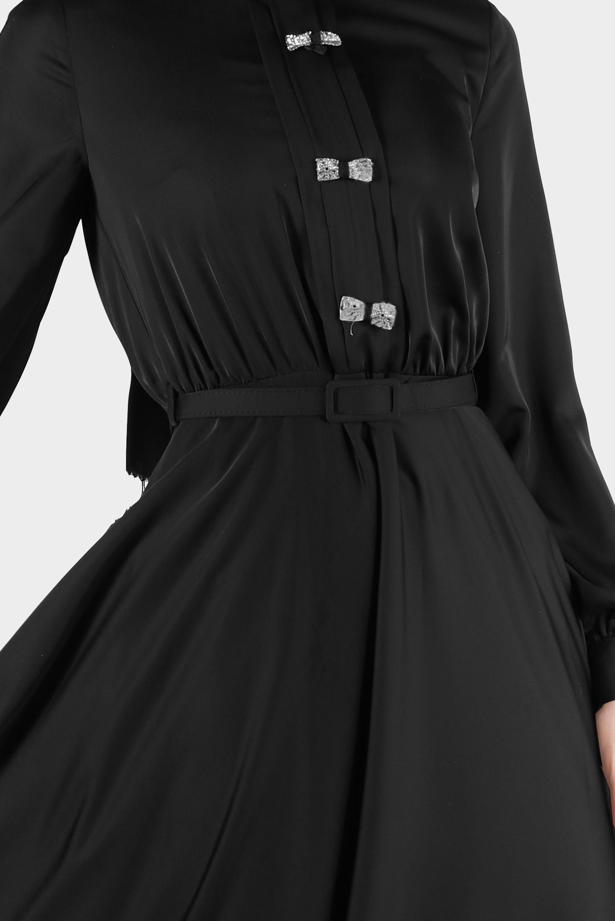 Tesettür giyim SİYAH TAŞLI FİYONK DETAYLI ELBİSE 42555 