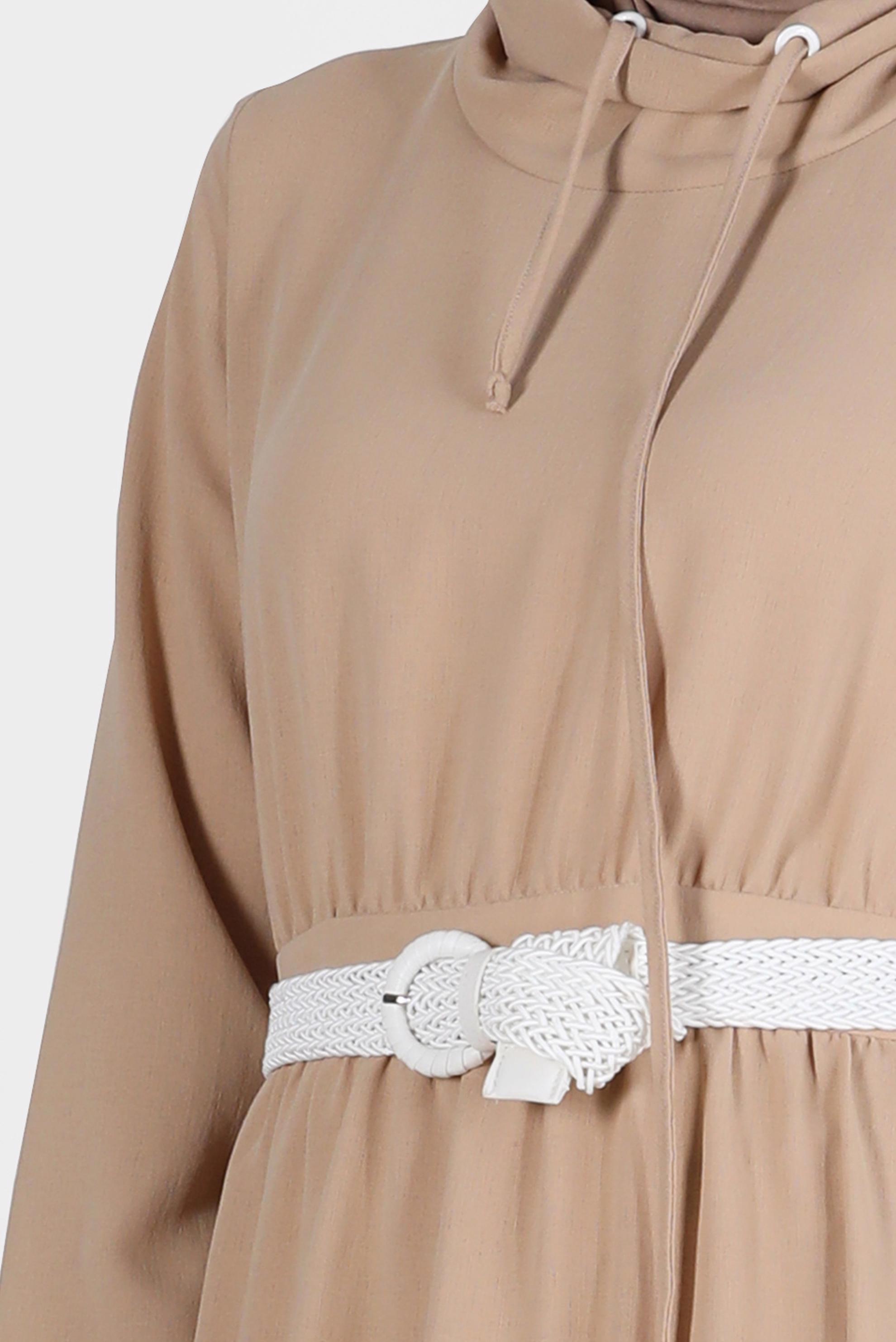 Tesettür giyim BEJ KEMERLİ CEPLİ ELBİSE 42590