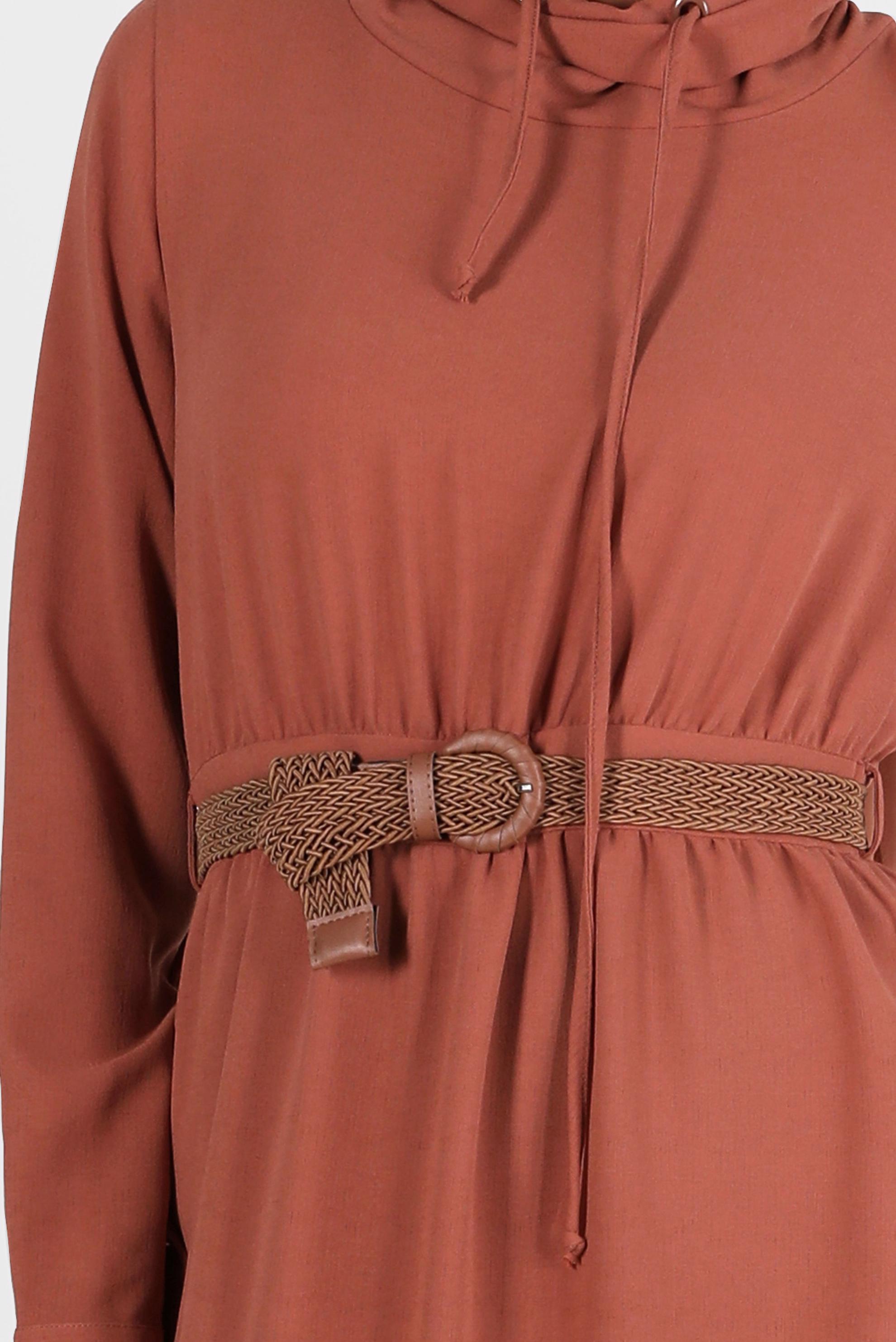 Tesettür giyim TURUNCU KEMERLİ CEPLİ ELBİSE 42590