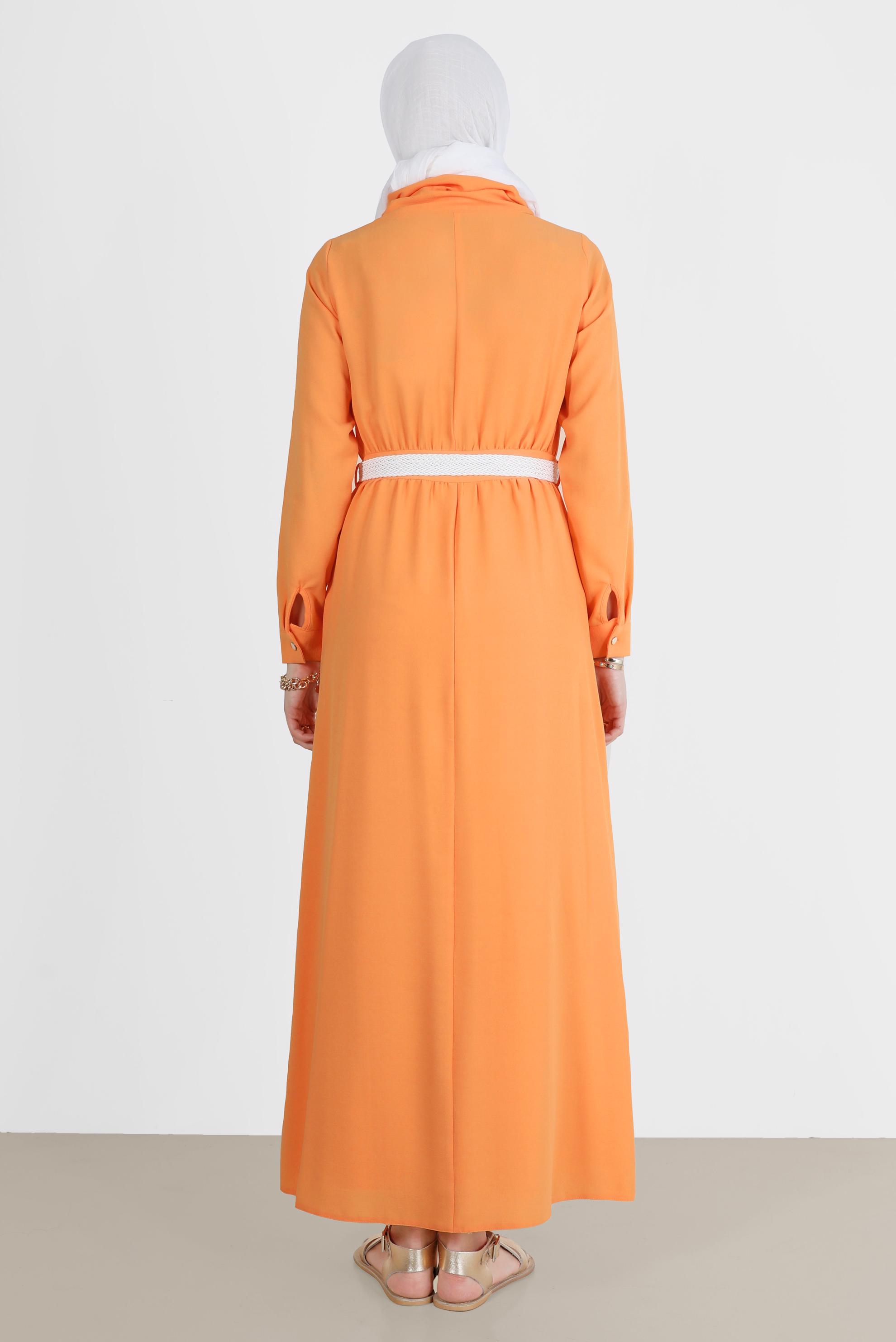 Tesettür giyim TURUNCU KEMERLİ CEPLİ ELBİSE 42590