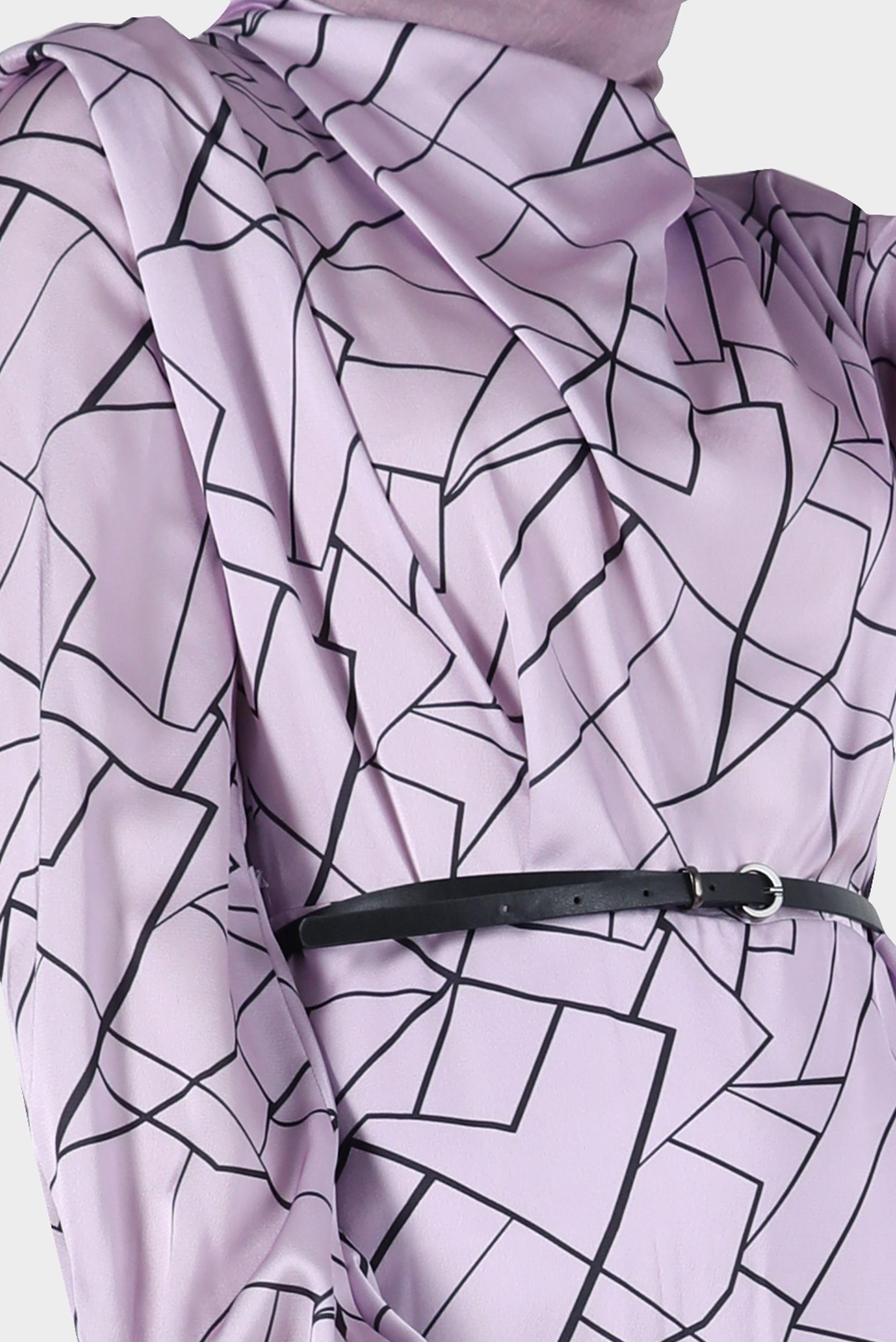 Tesettür giyim MOR GEOMETRİK ŞEKİLLİ VATKALI SATEN ELBİSE 42609 