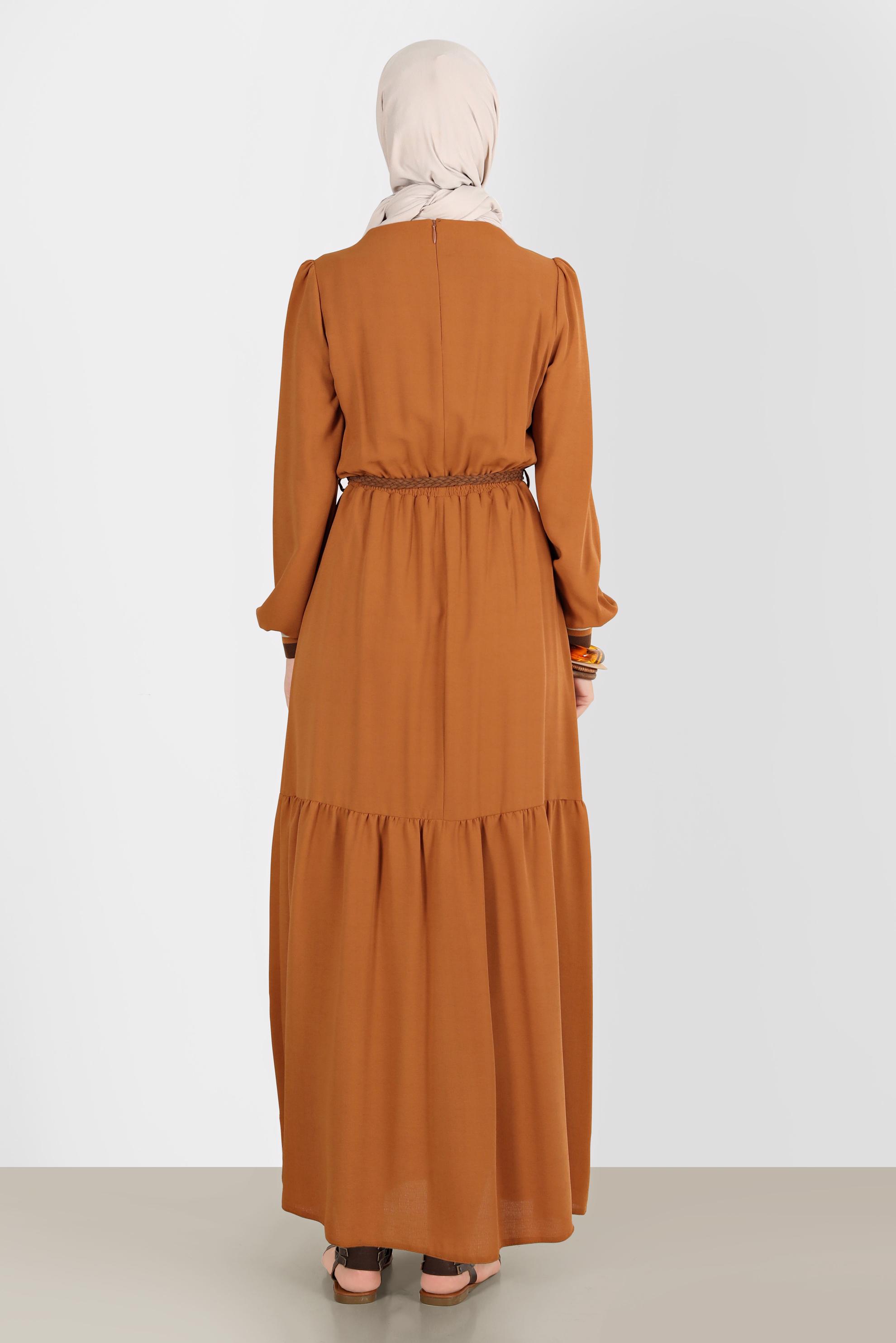Hijab clothing BROWN DOUBLE COLOR ELASTIC WAIST DRESS 42610 