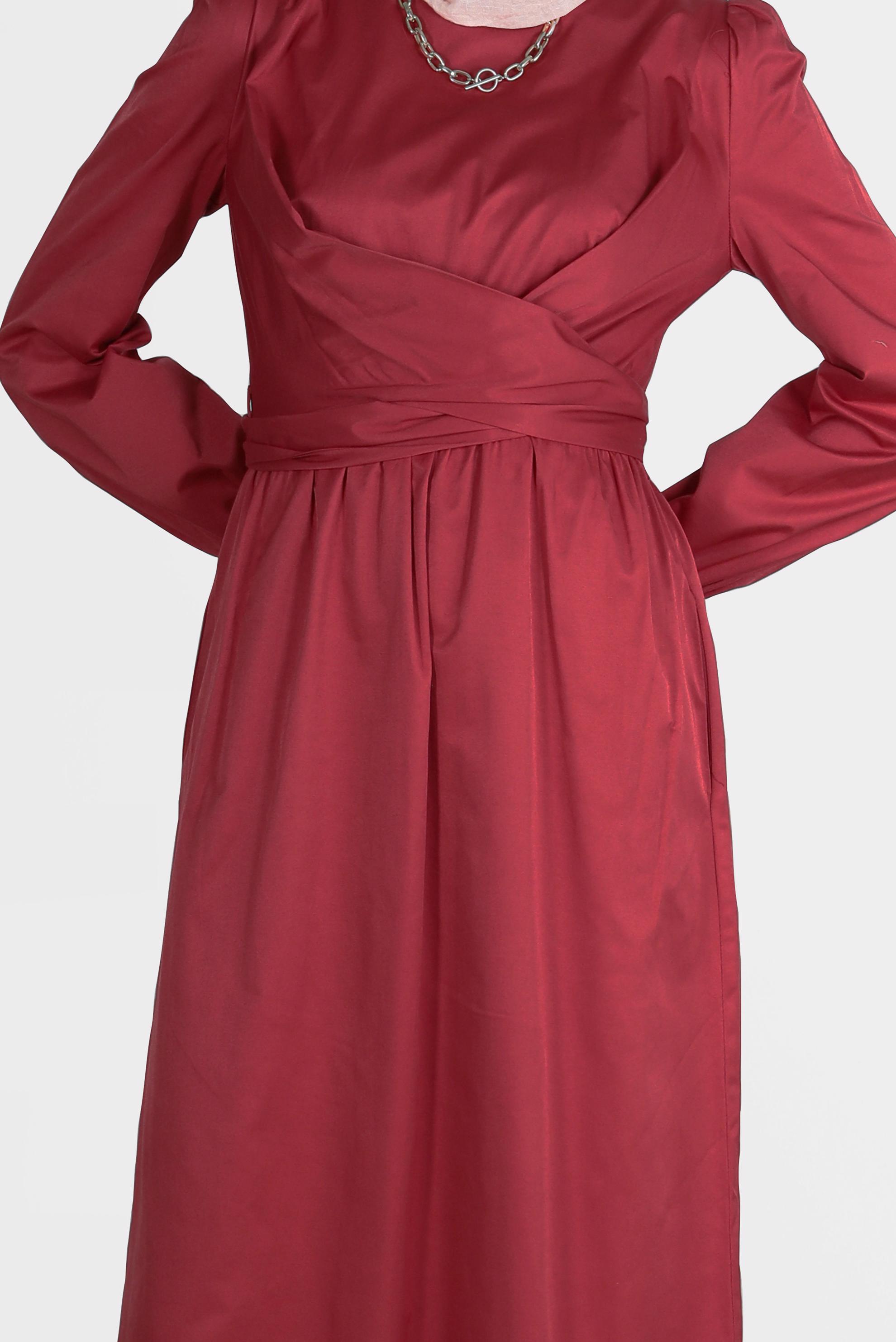 Tesettür giyim BORDO ÇAPRAZ BAĞLAMALI ELBİSE 42611