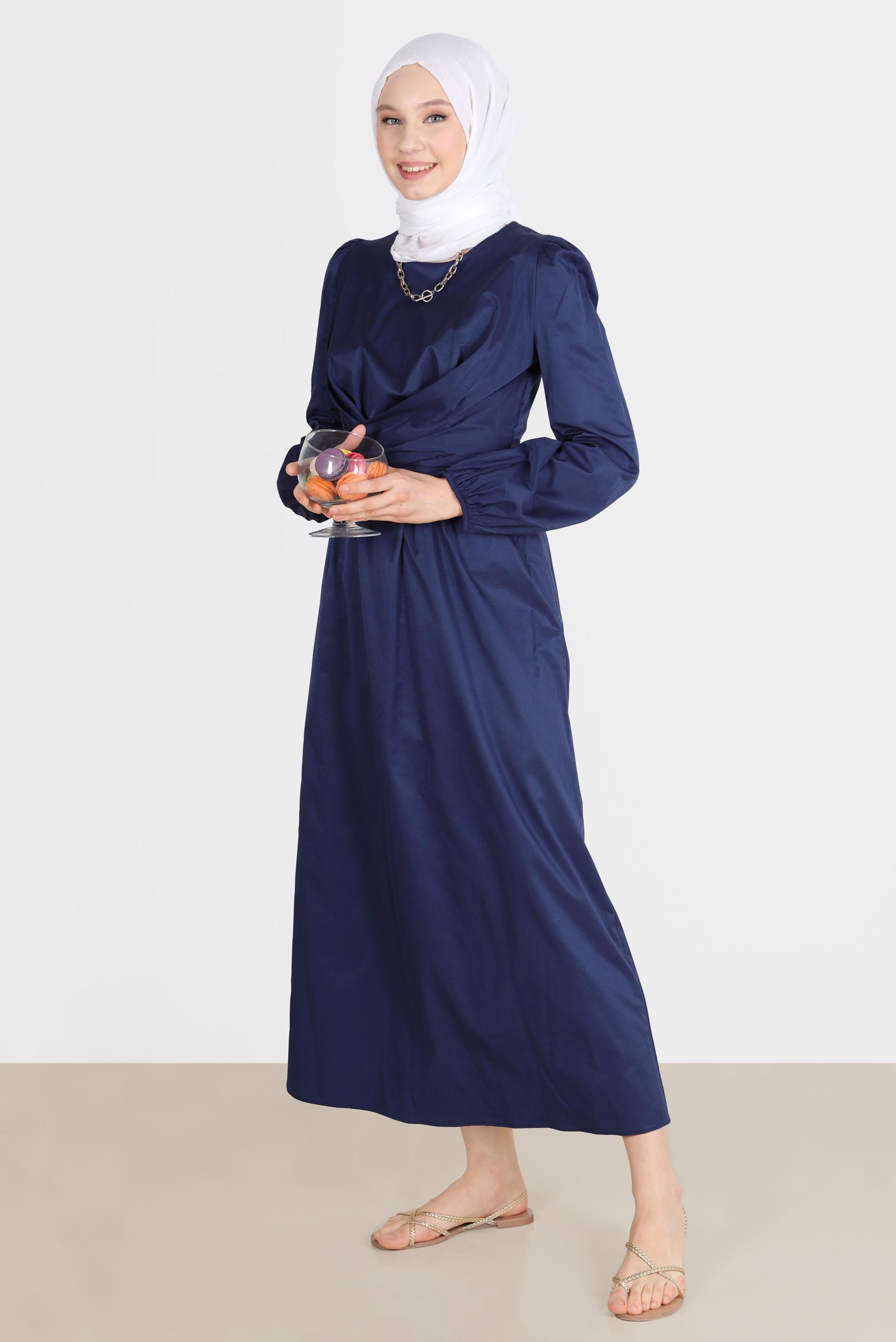 Tesettür giyim LACİVERT ÇAPRAZ BAĞLAMALI ELBİSE 42611