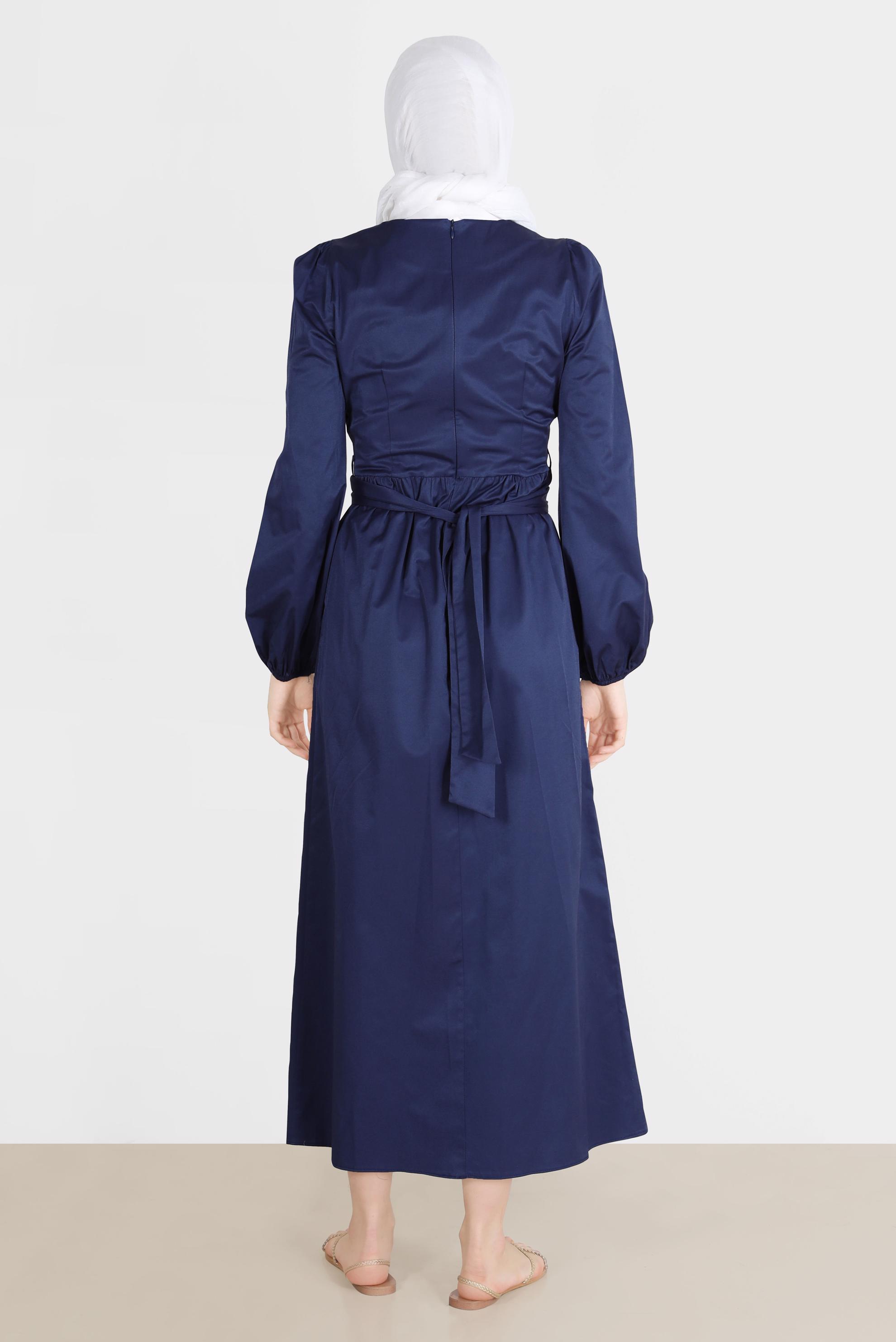 Tesettür giyim LACİVERT ÇAPRAZ BAĞLAMALI ELBİSE 42611