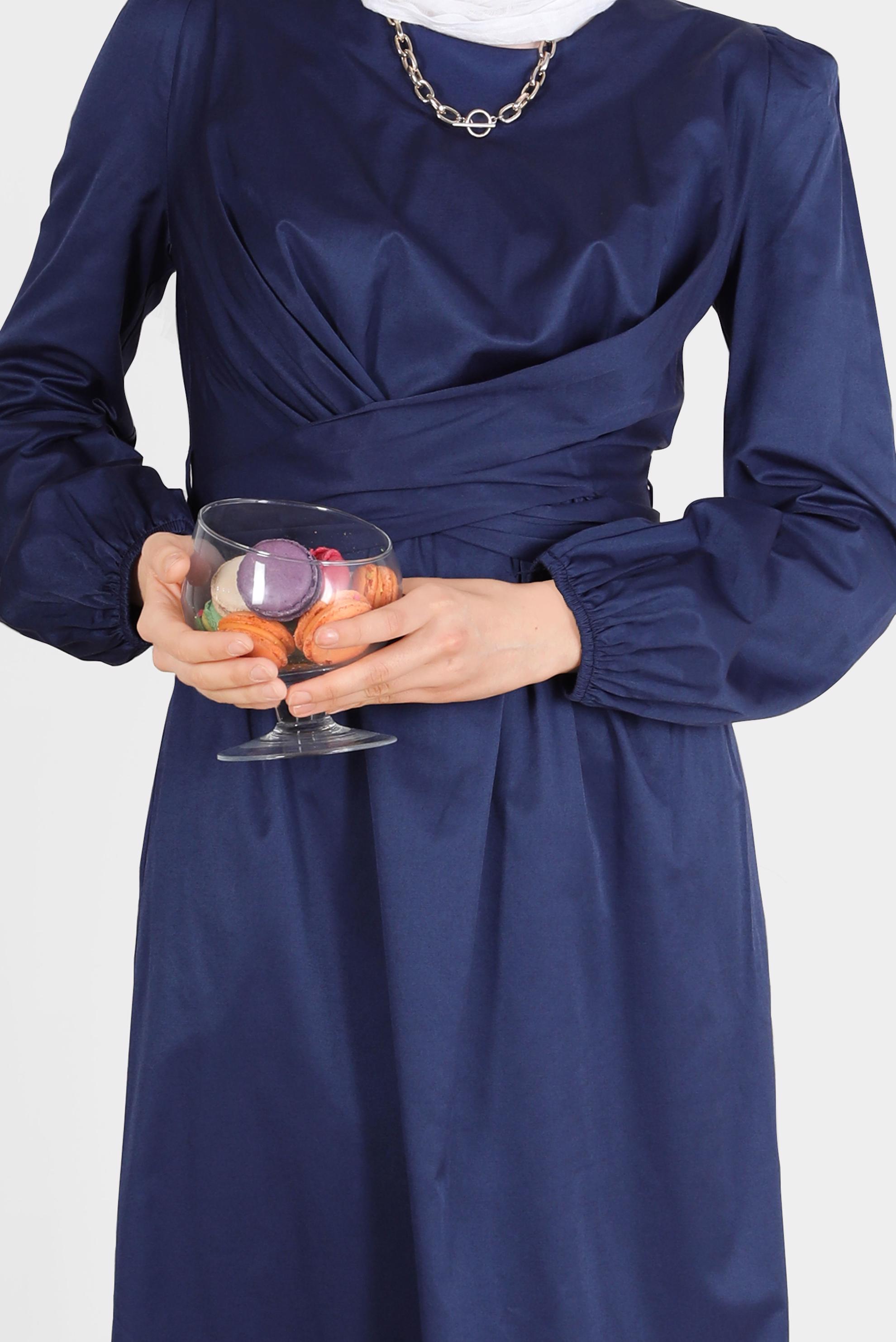 Tesettür giyim LACİVERT ÇAPRAZ BAĞLAMALI ELBİSE 42611