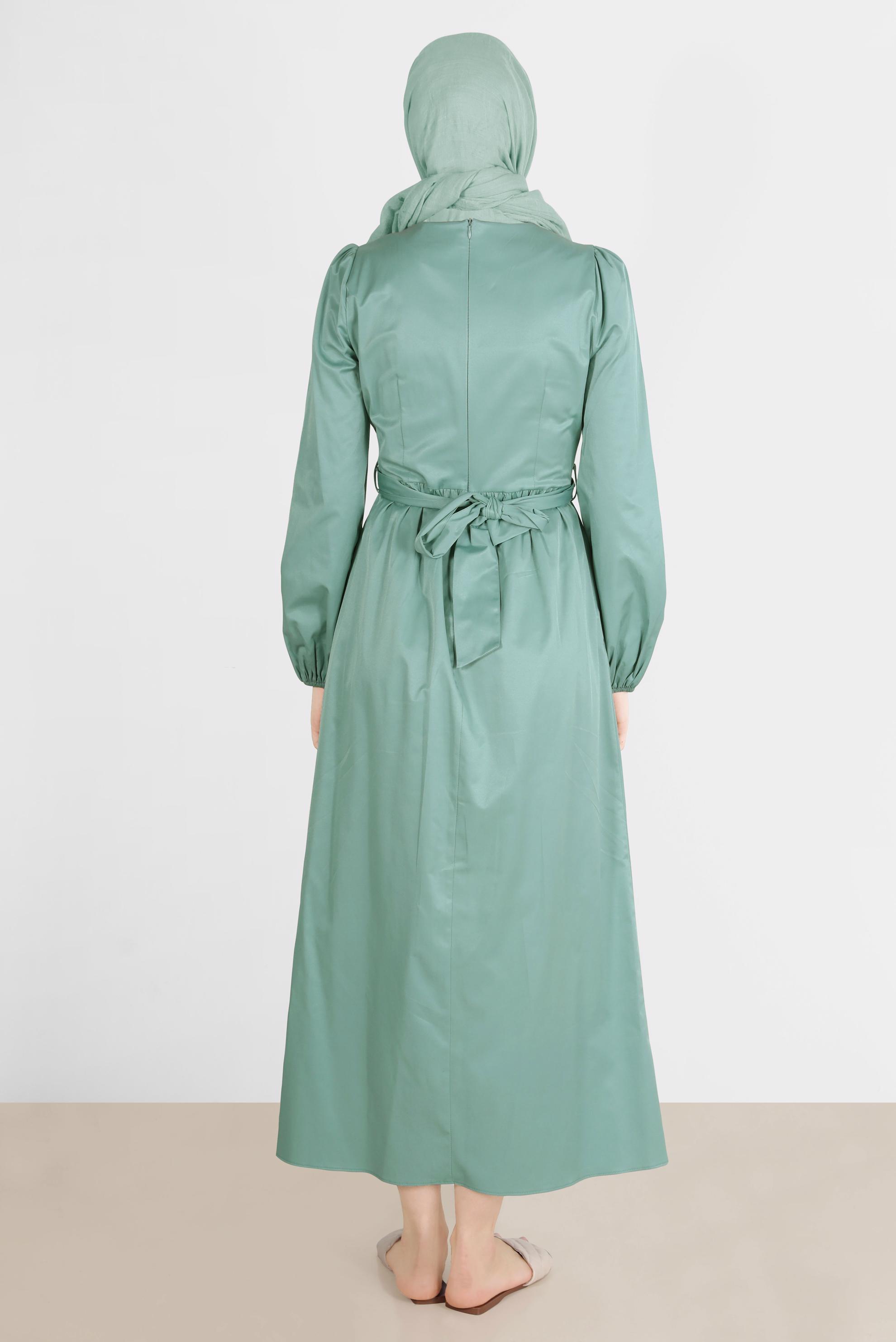 Tesettür giyim MAVİ ÇAPRAZ BAĞLAMALI ELBİSE 42611