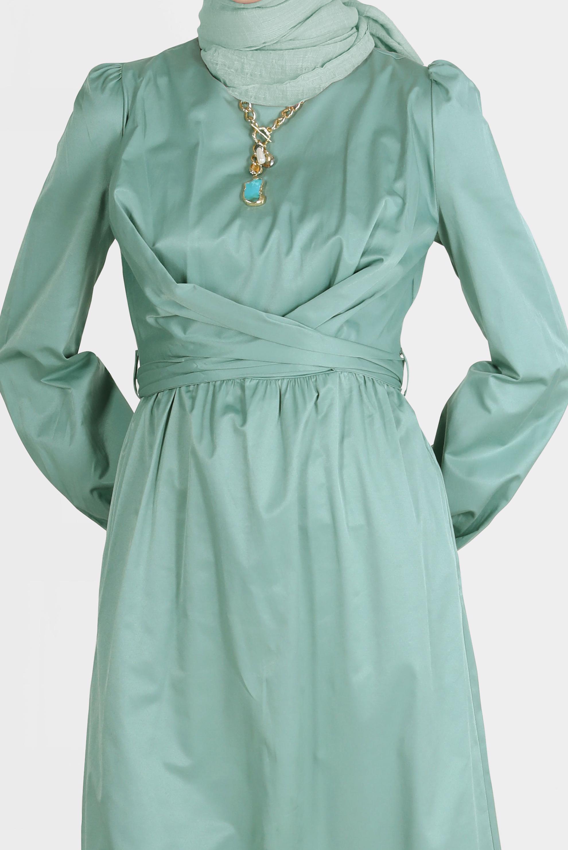 Tesettür giyim MAVİ ÇAPRAZ BAĞLAMALI ELBİSE 42611