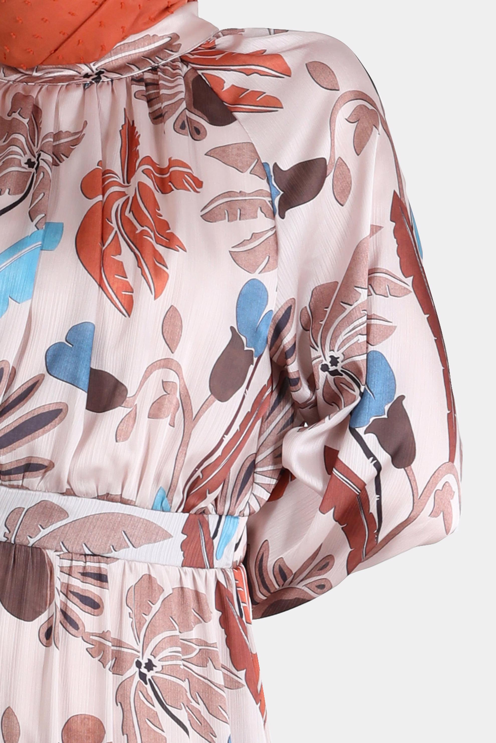 Tesettür giyim BEJ BAĞLAMA DETAYLI DESENLİ ELBİSE 42621