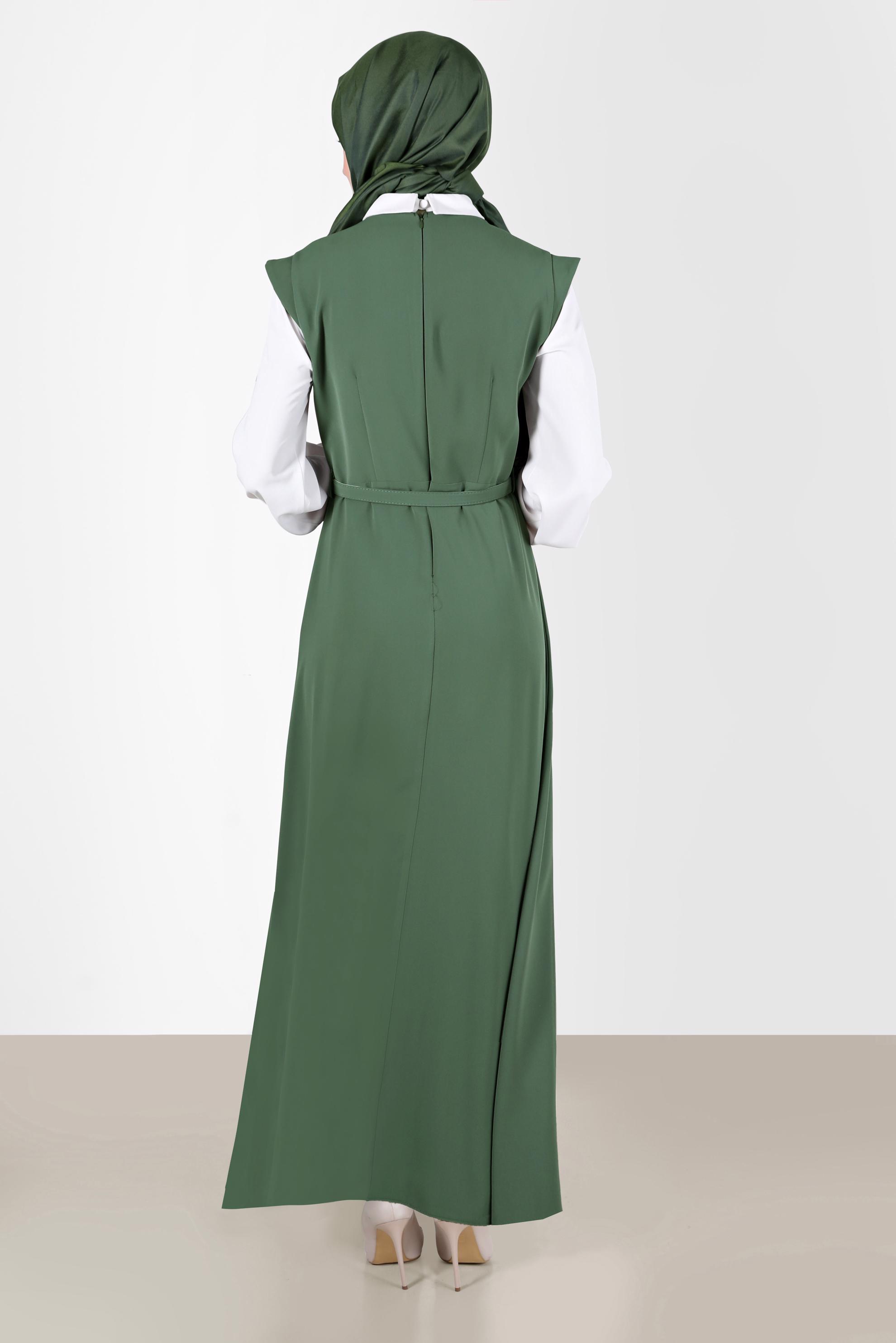 Tesettür giyim HAKİ DÜĞME DETAYLI ELBİSE 42626 