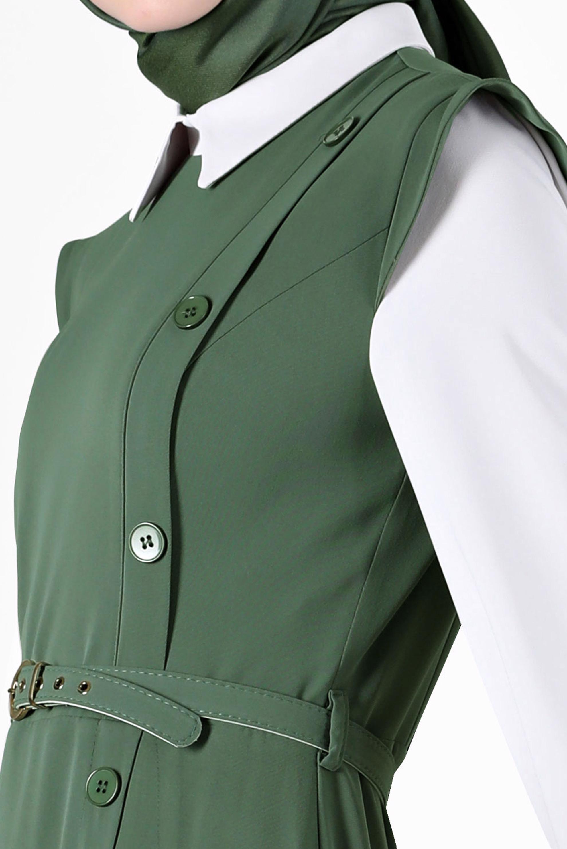 Tesettür giyim HAKİ DÜĞME DETAYLI ELBİSE 42626 