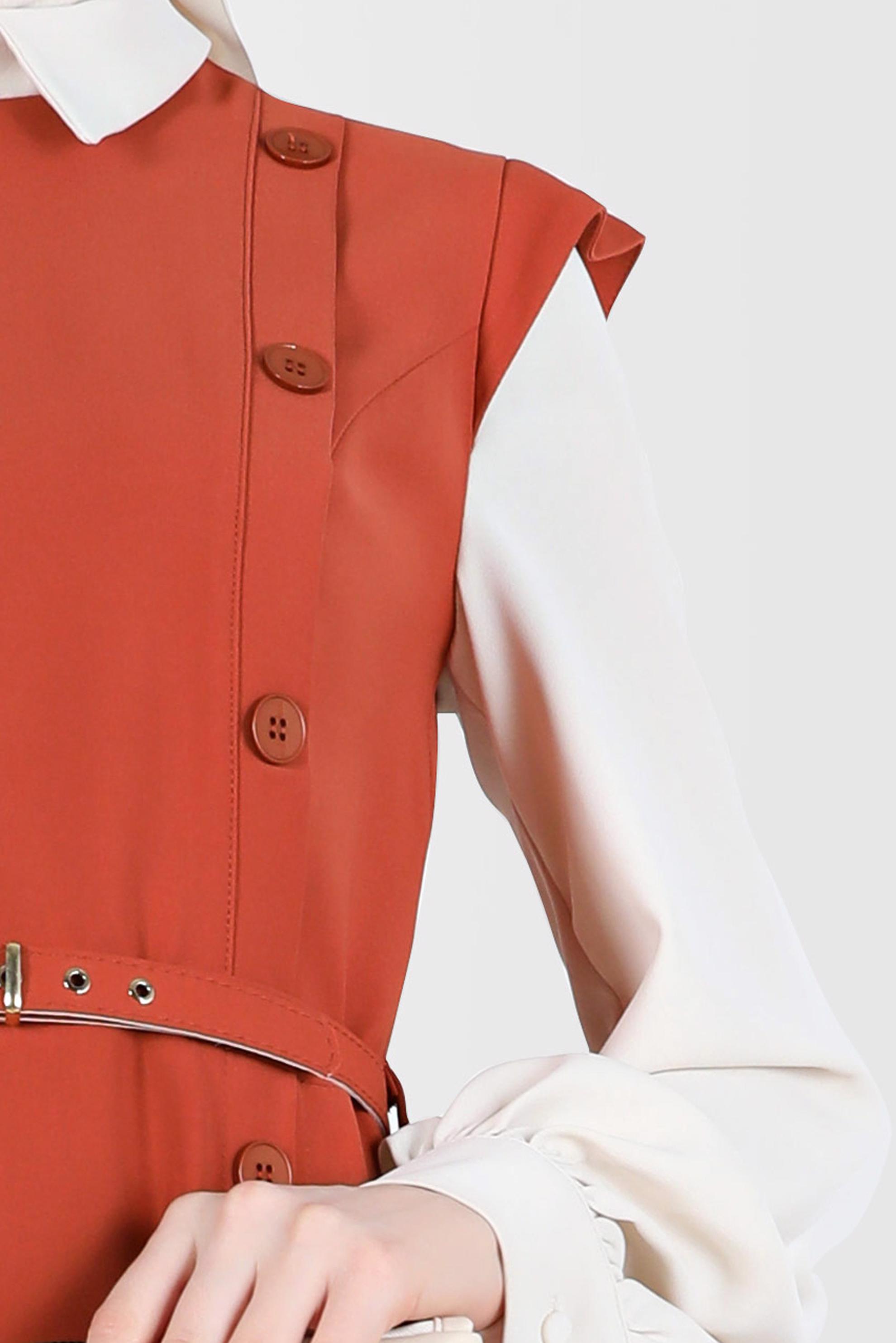 Tesettür giyim TURUNCU DÜĞME DETAYLI ELBİSE 42626 