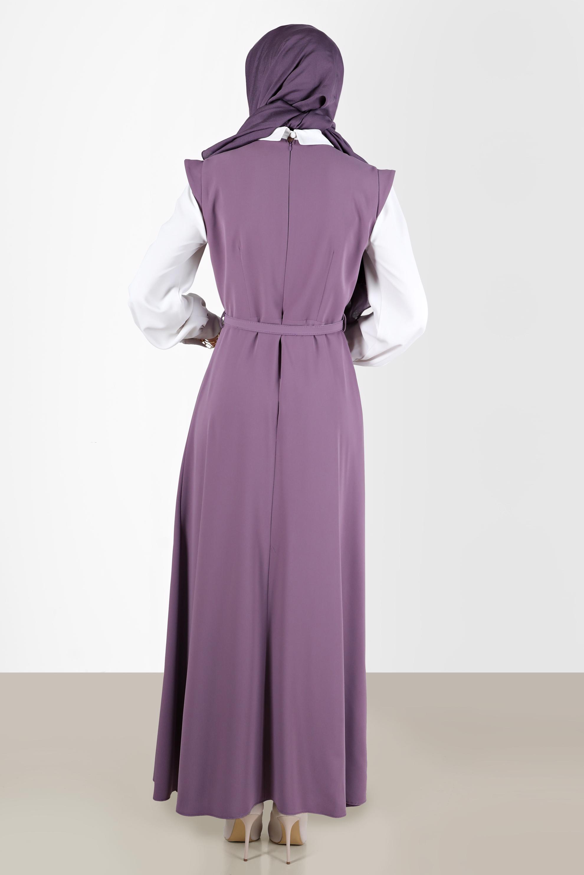 Tesettür giyim MOR DÜĞME DETAYLI ELBİSE 42626 