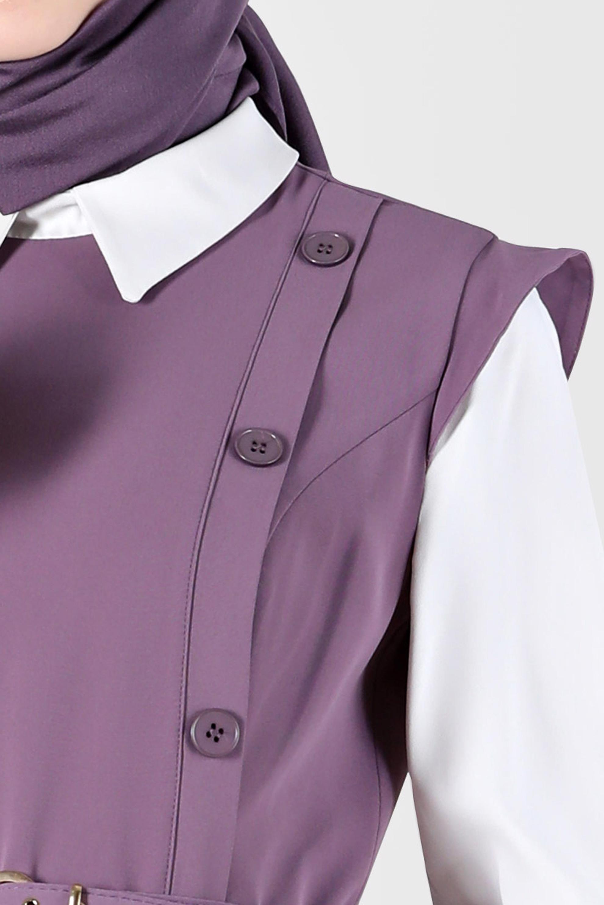 Tesettür giyim MOR DÜĞME DETAYLI ELBİSE 42626 