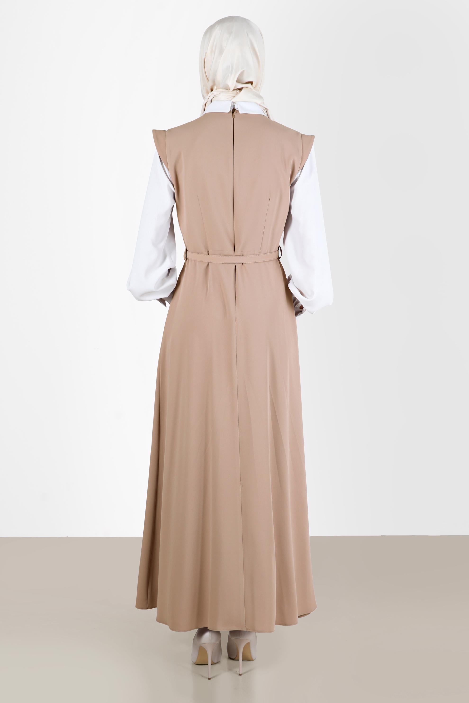 Tesettür giyim KAHVE DÜĞME DETAYLI ELBİSE 42626 