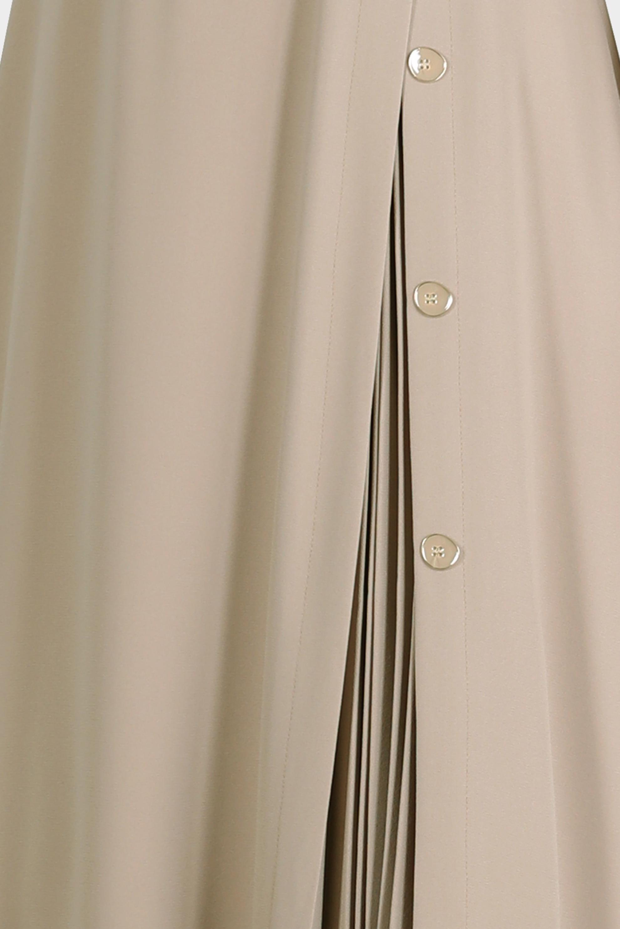 Tesettür giyim BEJ PİLE DETAYLI DÜĞMELİ KEMERLİ KREP ELBİSE 42627 