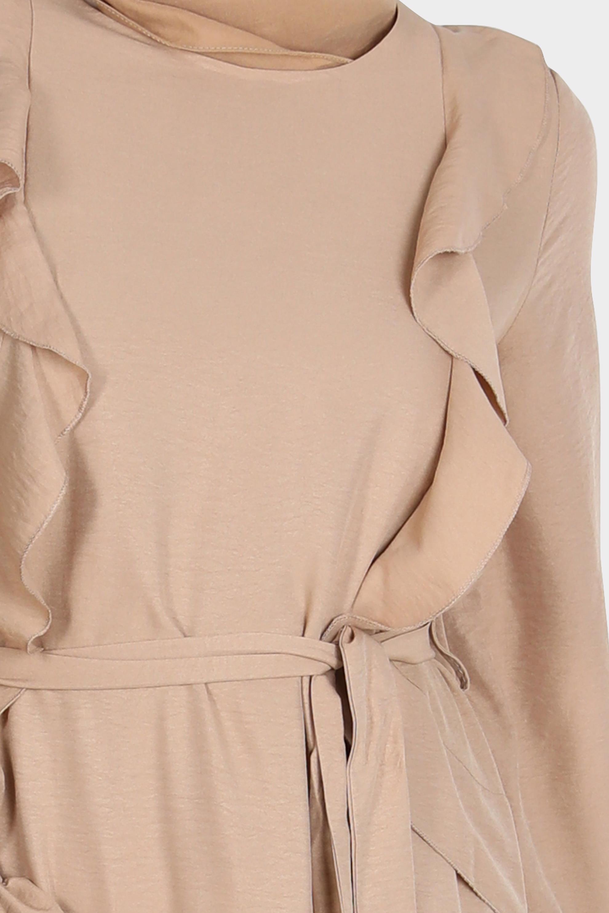 Tesettür giyim KAHVE VOLAN DETAYLI KUŞAKLI ELBİSE 42633 