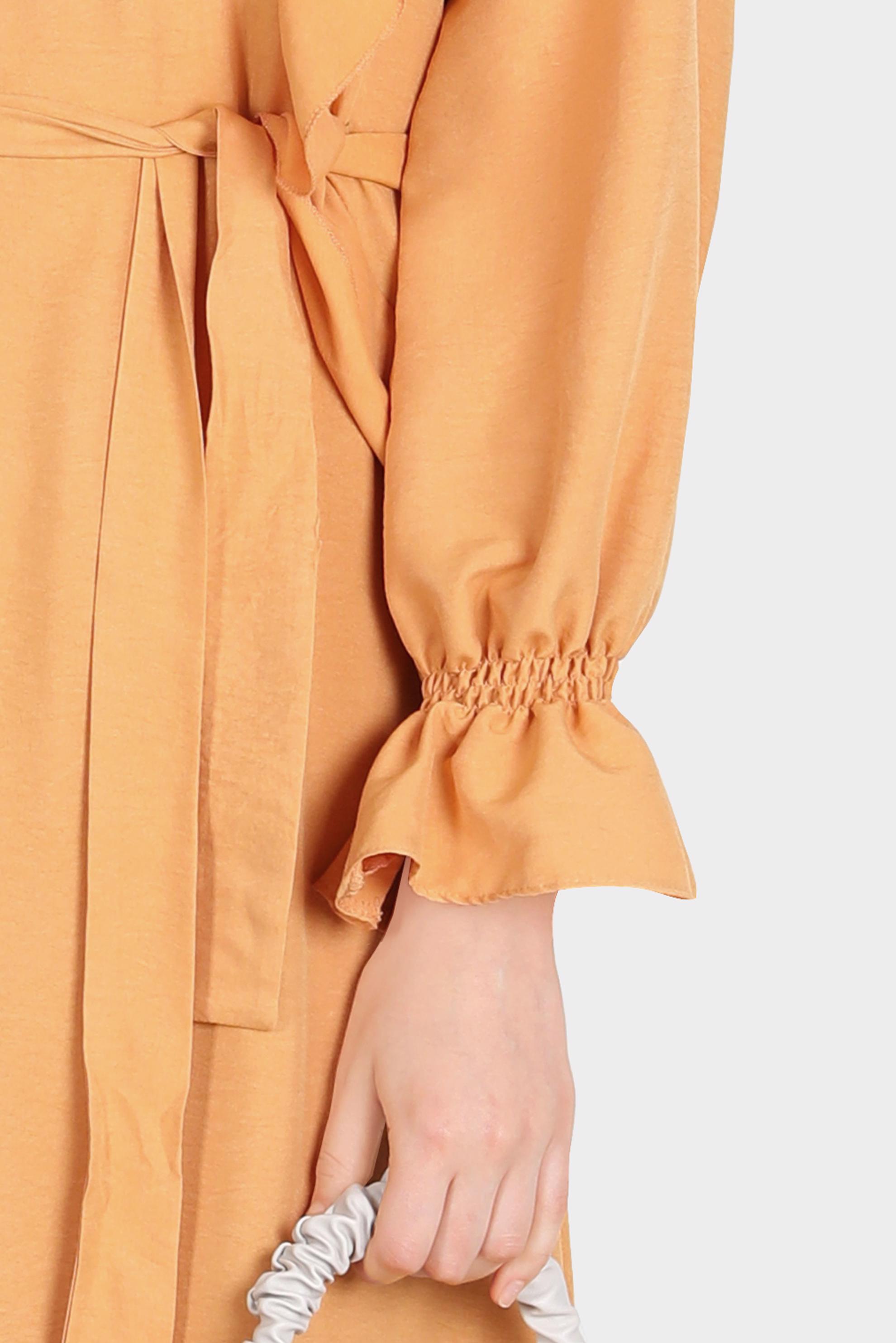 Tesettür giyim SARI VOLAN DETAYLI KUŞAKLI ELBİSE 42633 