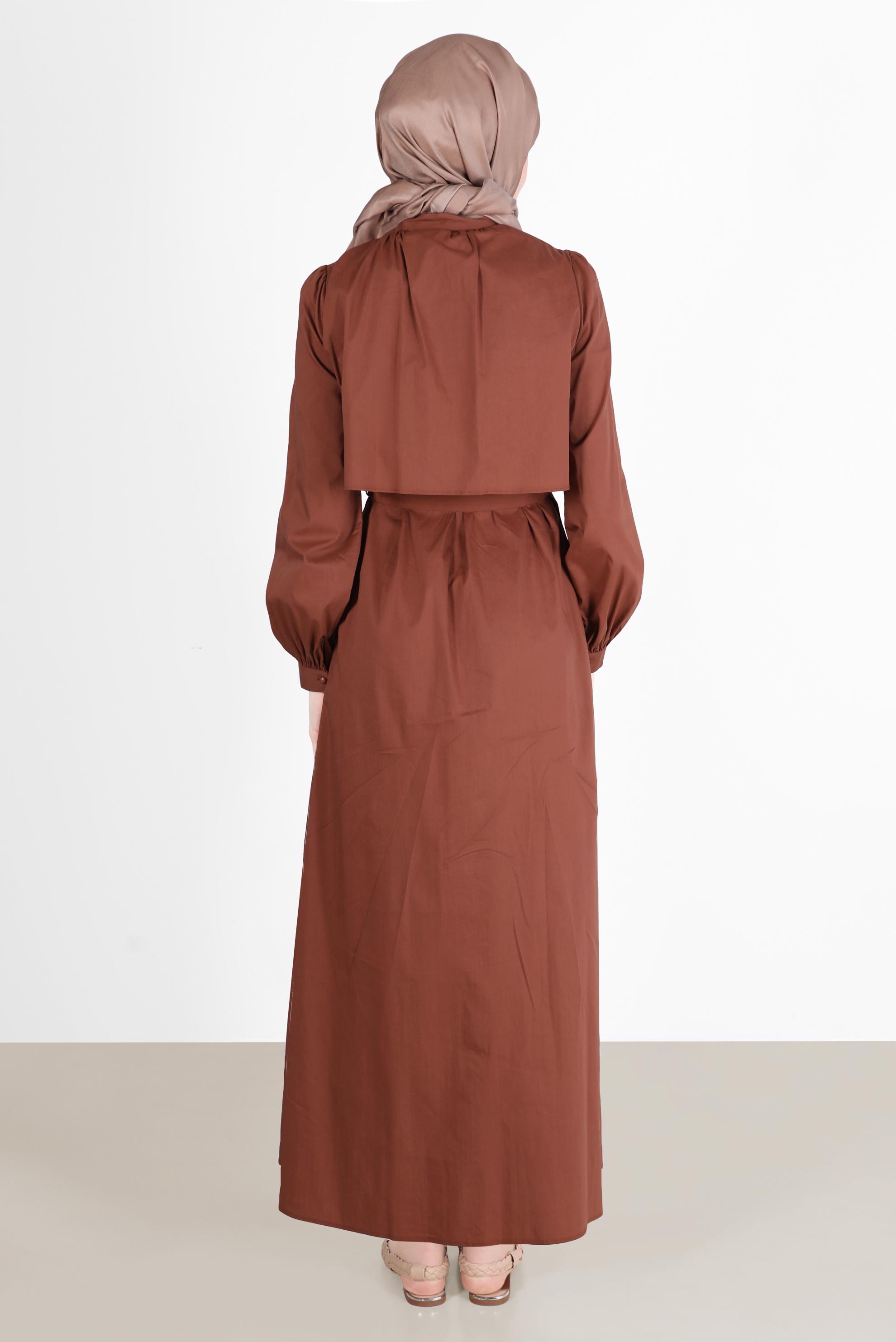 Tesettür giyim TURUNCU BOYDAN DÜĞMELİ KEMERLİ ELBİSE 42634 