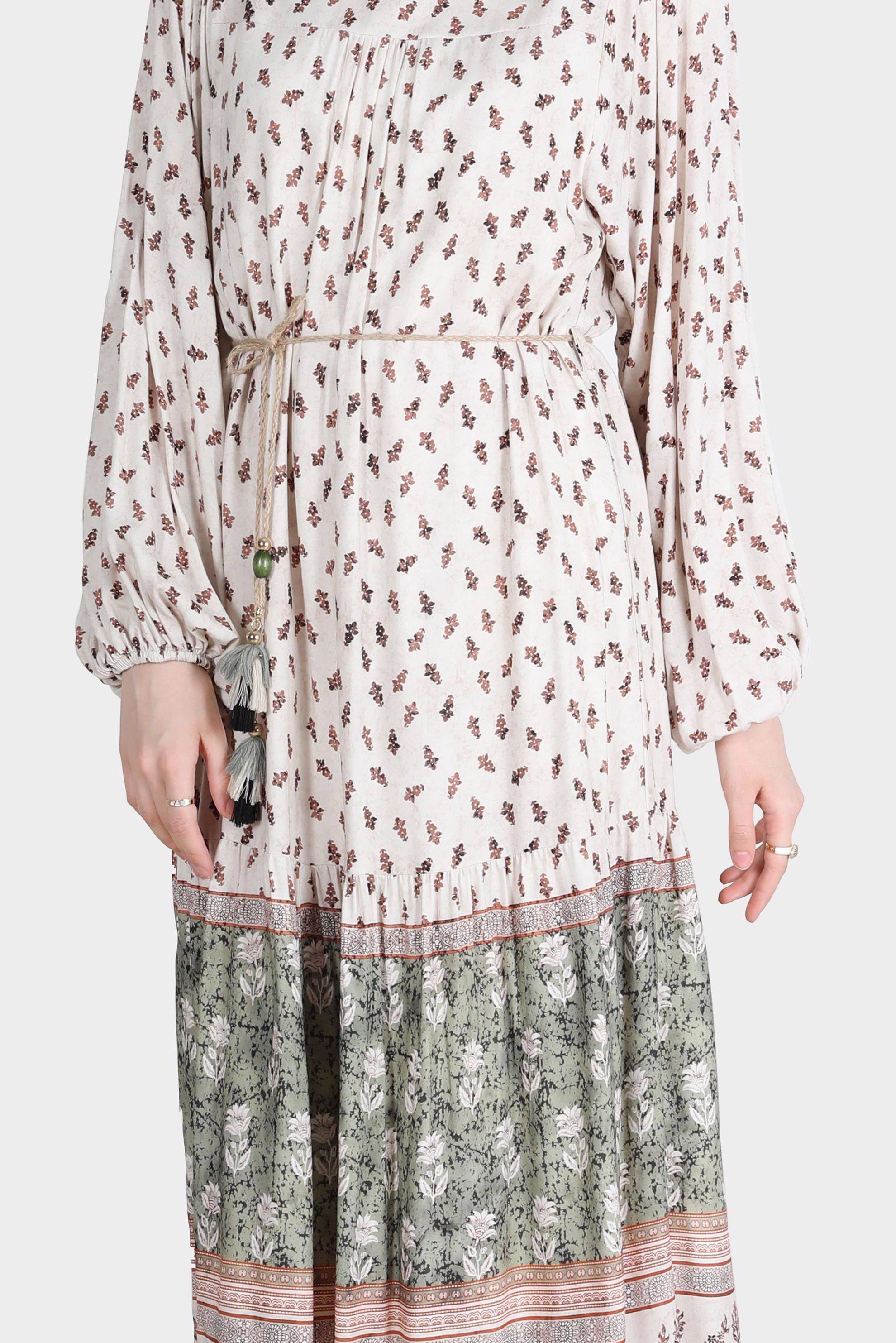 Tesettür giyim HAKİ ETNİK DESENLİ ELBİSE 42644 