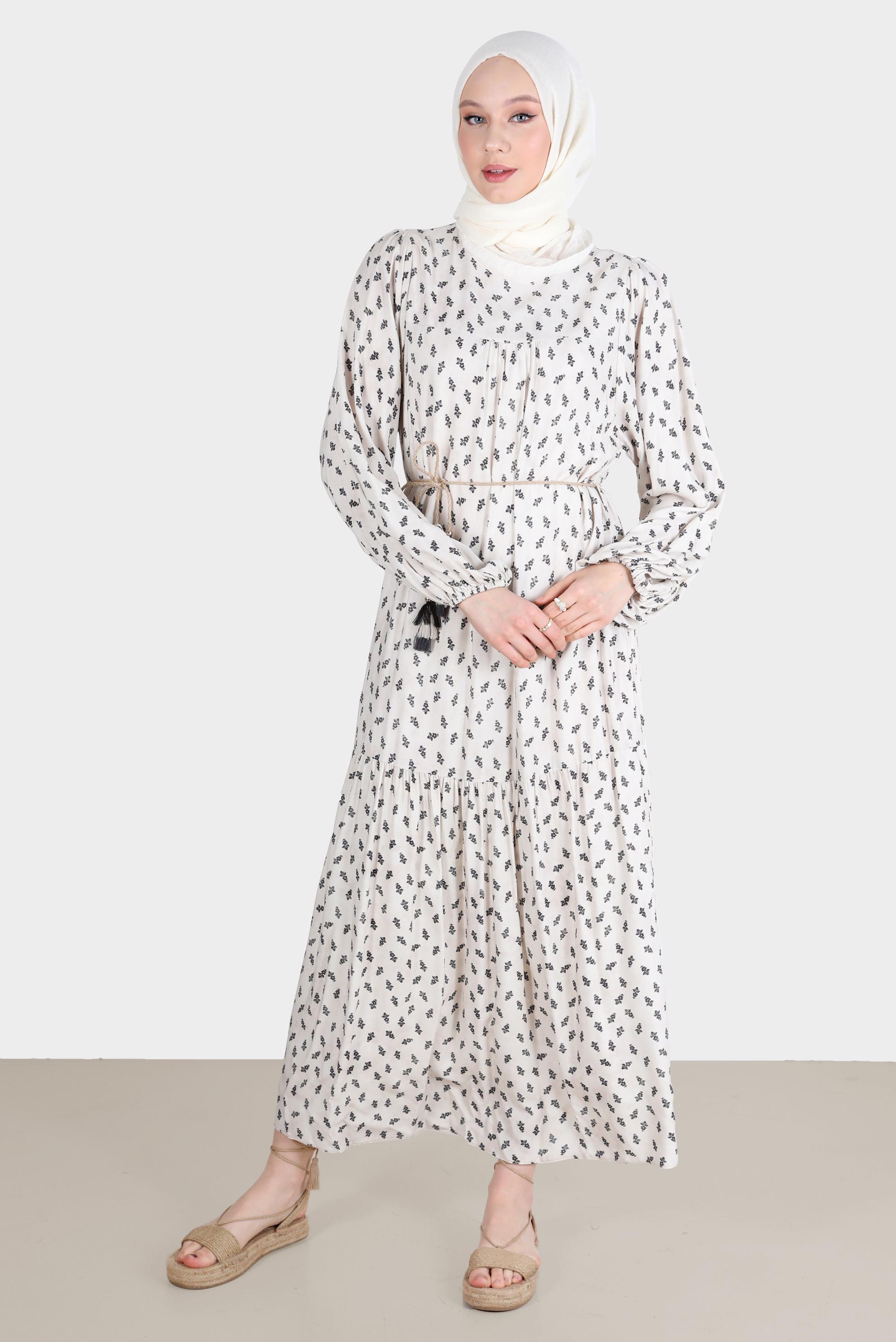 Tesettür giyim SİYAH DESENLİ ELBİSE 42644-1 