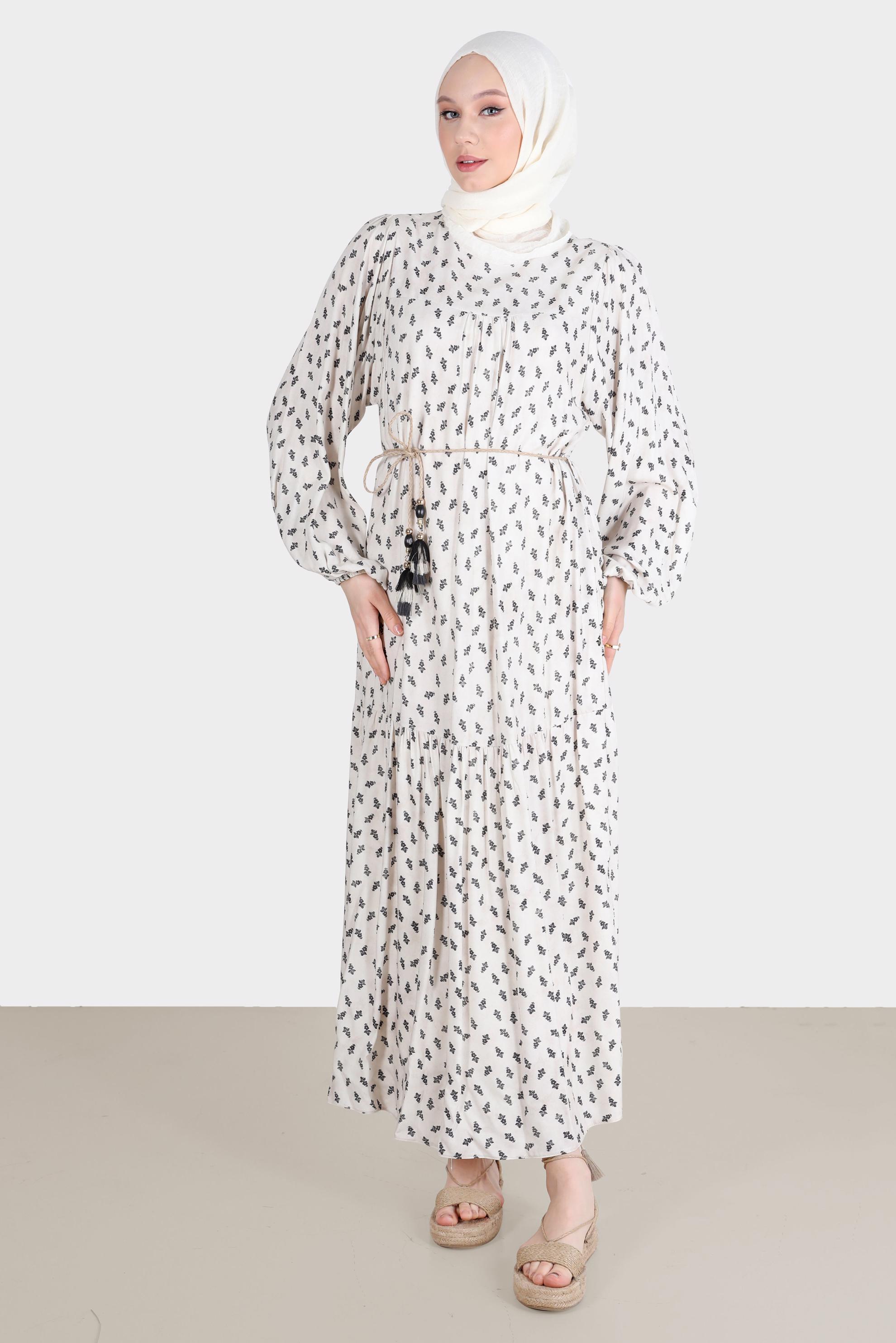 Tesettür giyim SİYAH DESENLİ ELBİSE 42644-1 