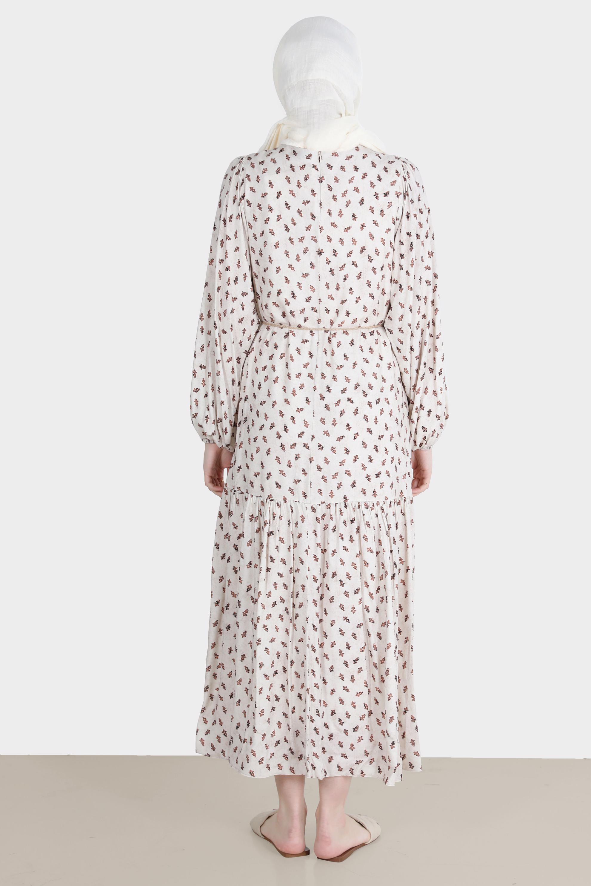 Tesettür giyim TABA DESENLİ ELBİSE 42644-1 