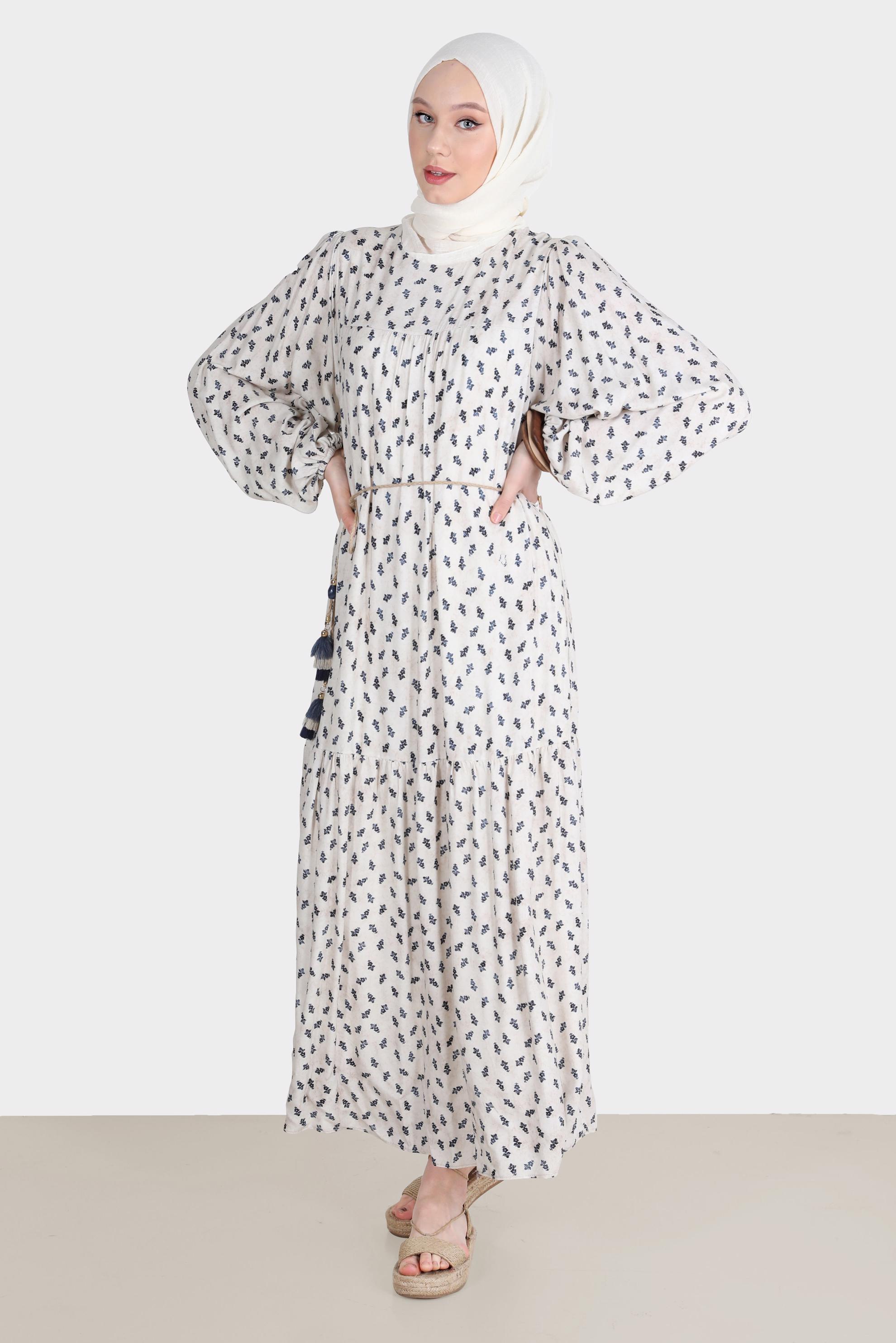 Tesettür giyim LACİVERT DESENLİ ELBİSE 42644-1 