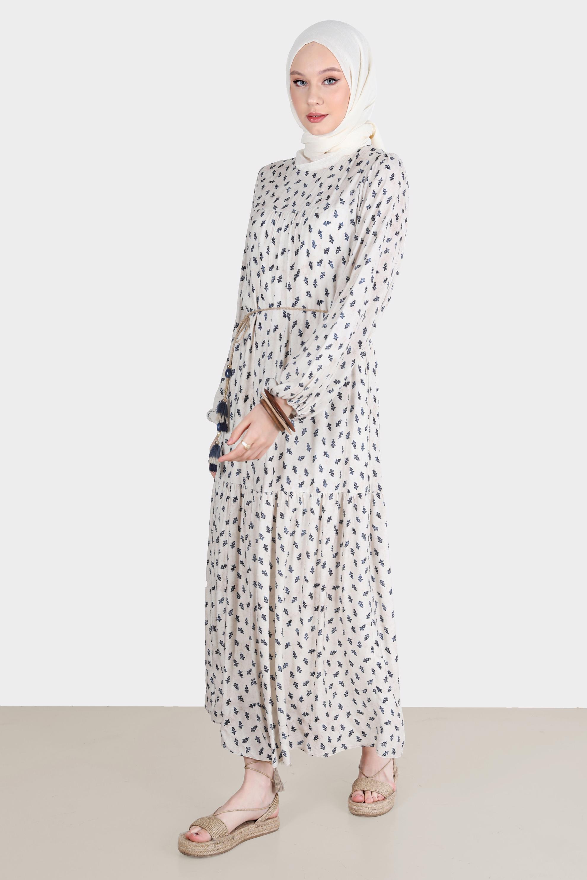 Tesettür giyim LACİVERT DESENLİ ELBİSE 42644-1 