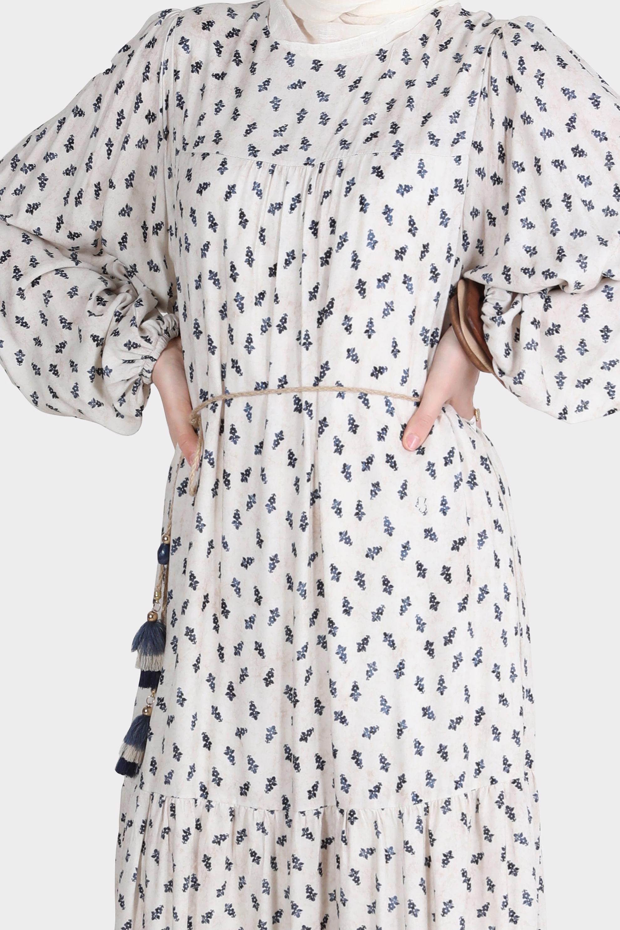 Tesettür giyim LACİVERT DESENLİ ELBİSE 42644-1 