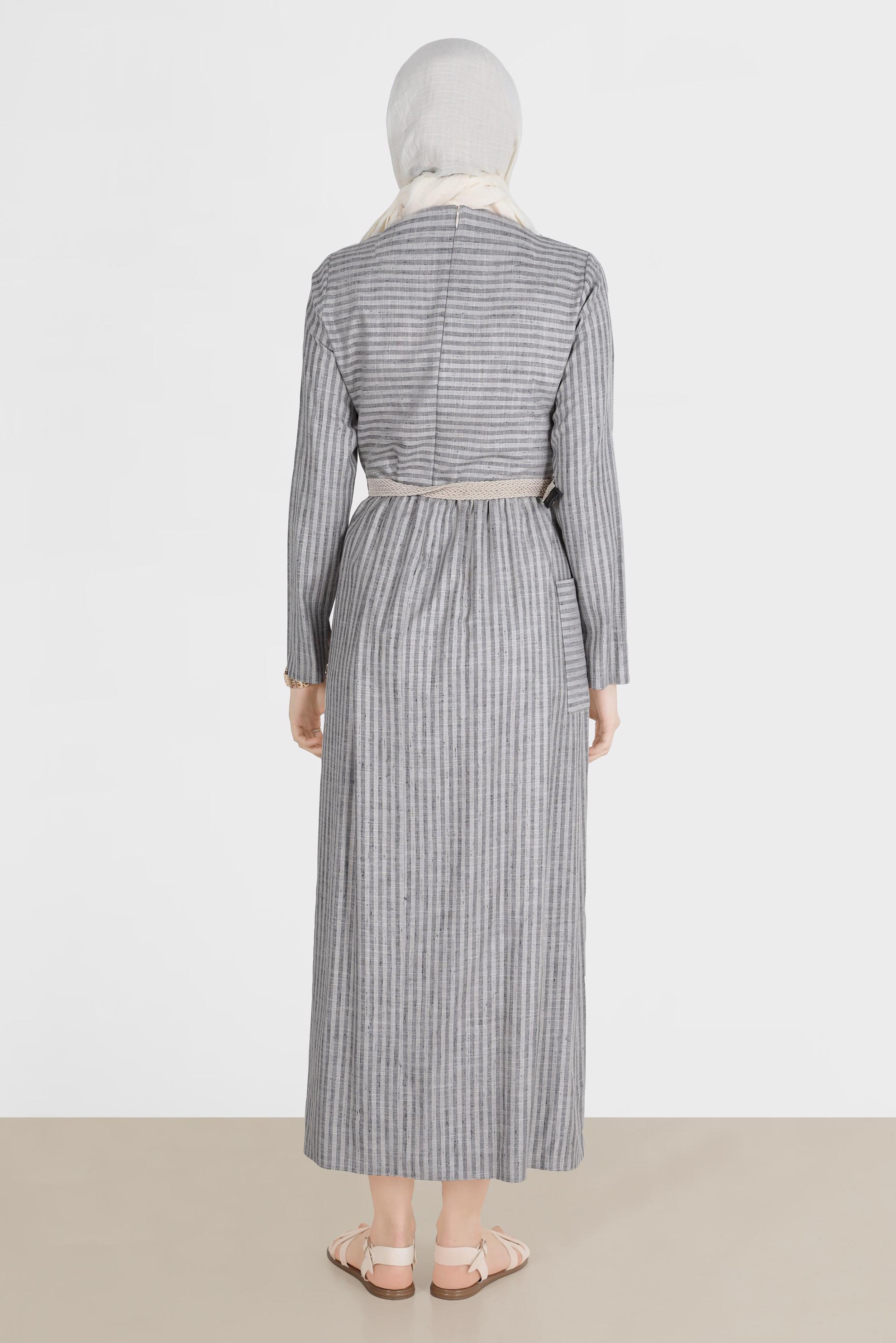 Tesettür giyim SİYAH ÇİZGİLİ CEPLİ ELBİSE 42689 