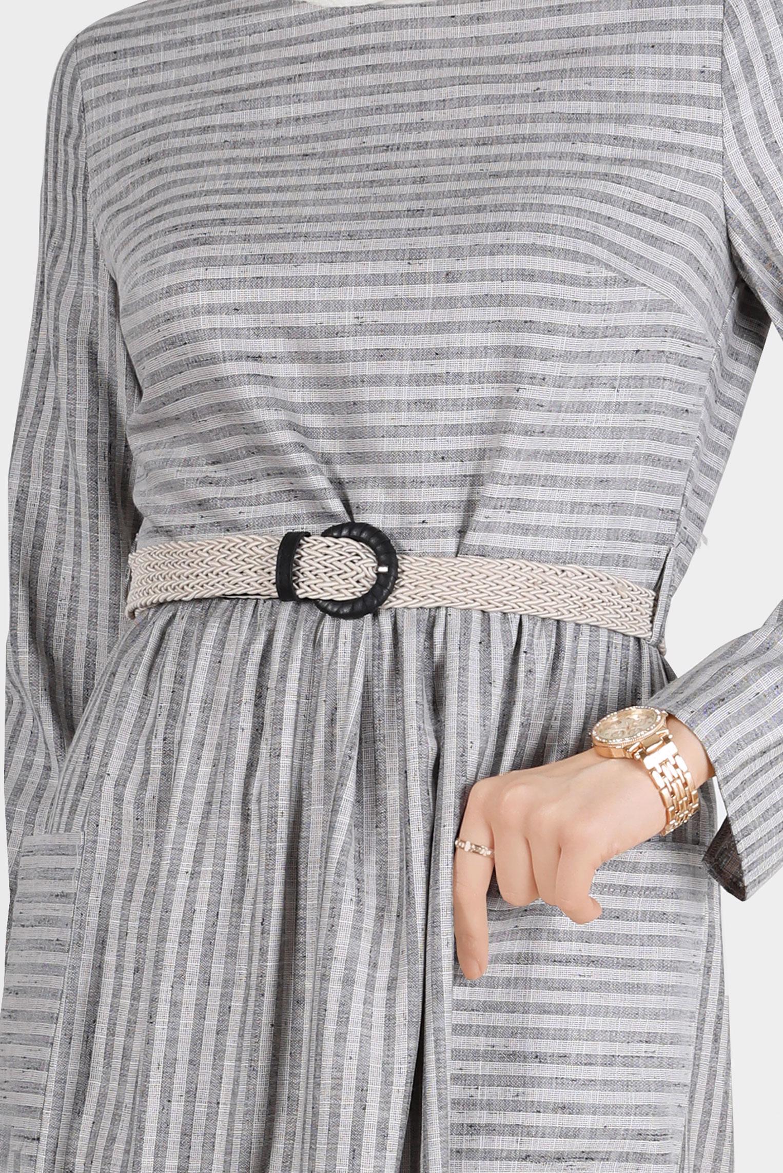 Tesettür giyim SİYAH ÇİZGİLİ CEPLİ ELBİSE 42689 