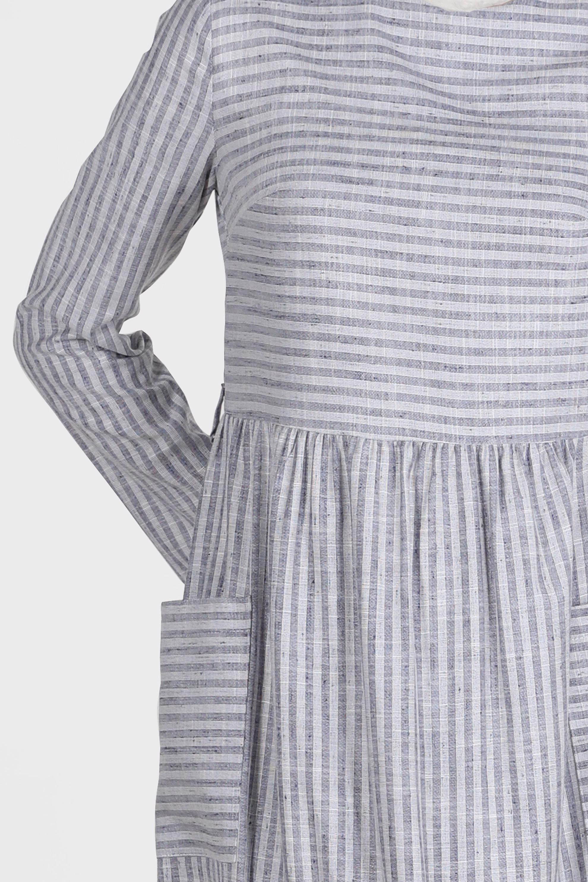 Tesettür giyim LACİVERT ÇİZGİLİ CEPLİ ELBİSE 42689 