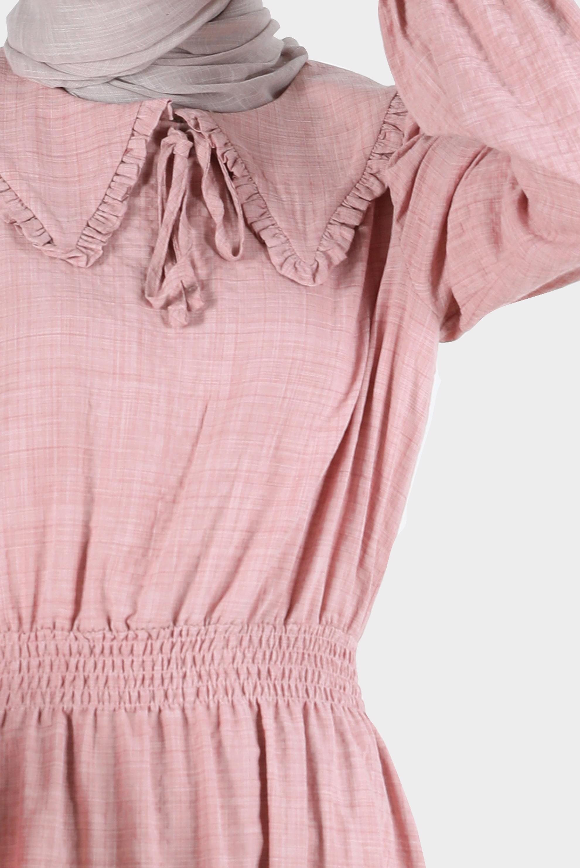 Tesettür giyim PUDRA BEBE YAKA GOFRE ELBİSE 42692 