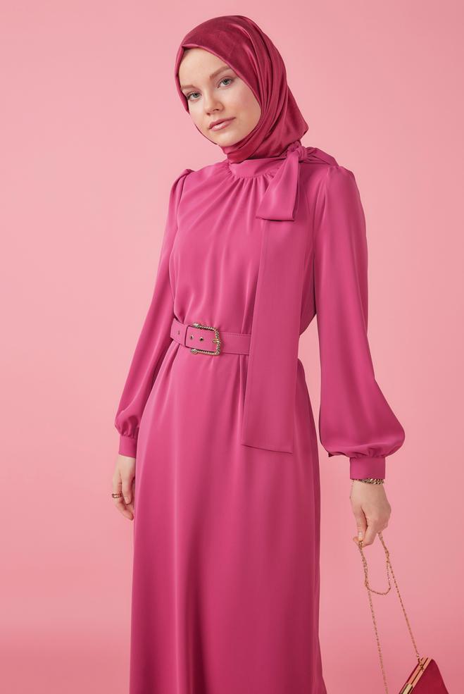 Tesettür giyim  KEMERLİ BAĞLAMA DETAYLI ELBİSE 42699	 - ALVİNA