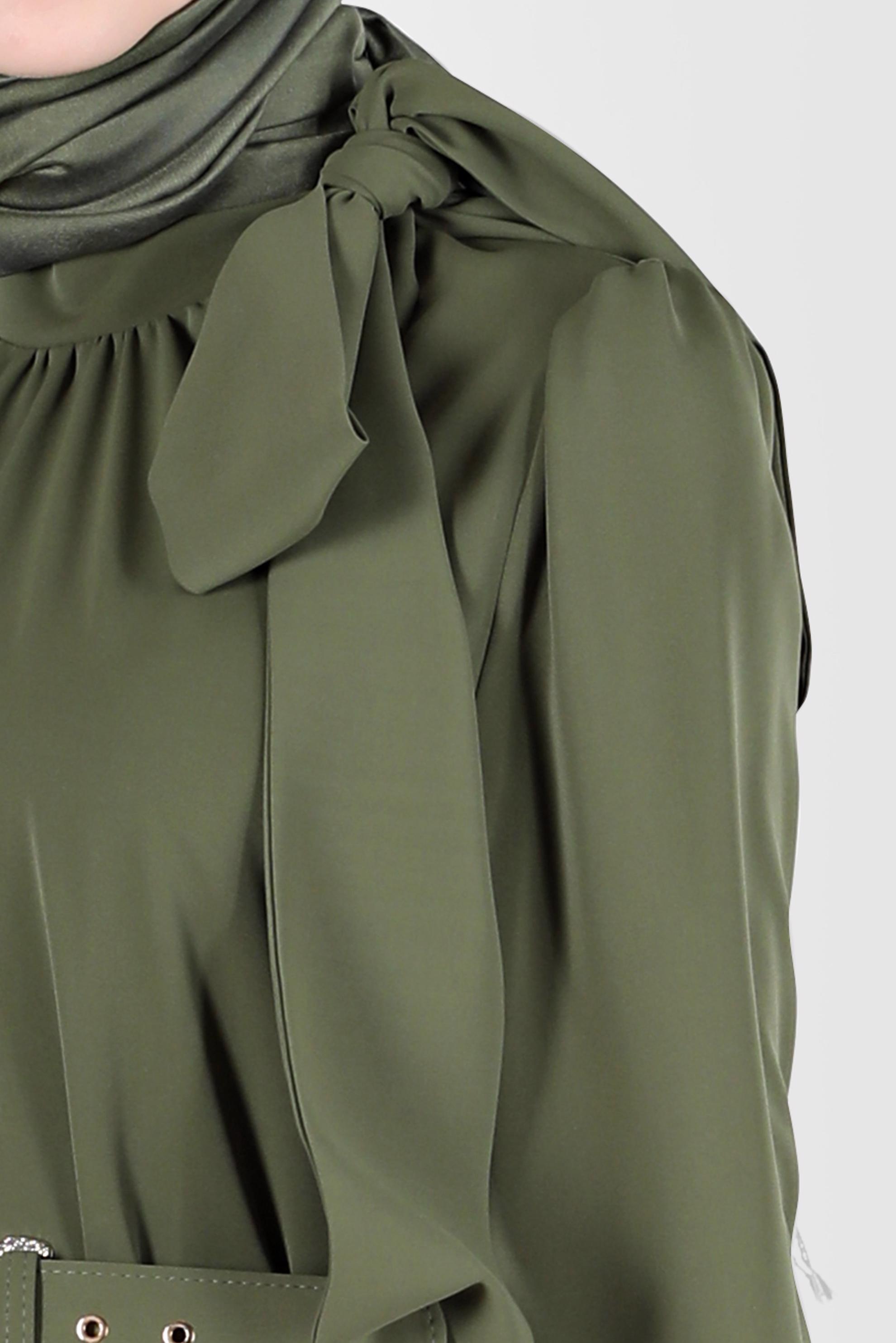 Tesettür giyim HAKİ KEMERLİ BAĞLAMA DETAYLI ELBİSE 42699	