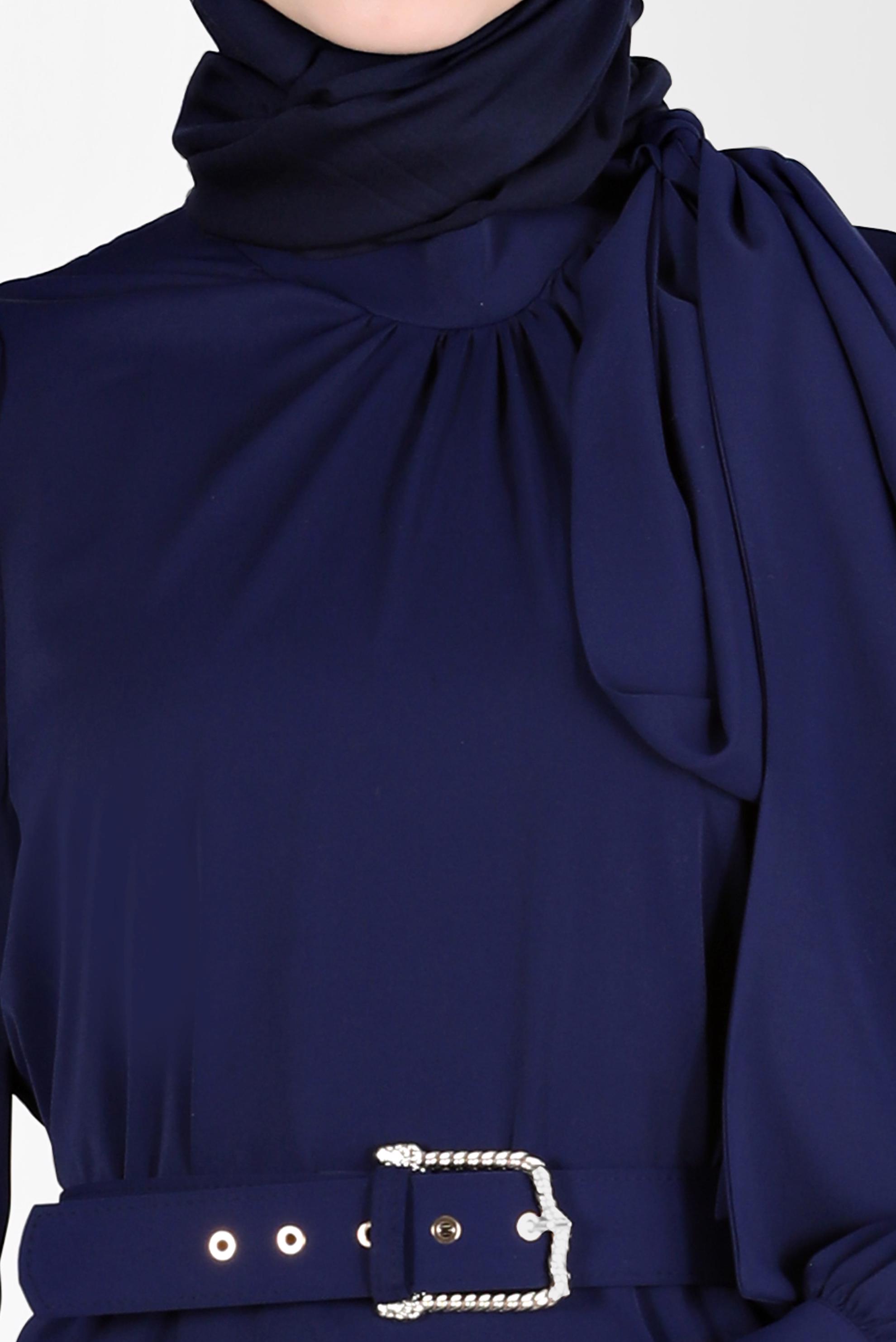 Tesettür giyim LACİVERT KEMERLİ BAĞLAMA DETAYLI ELBİSE 42699	