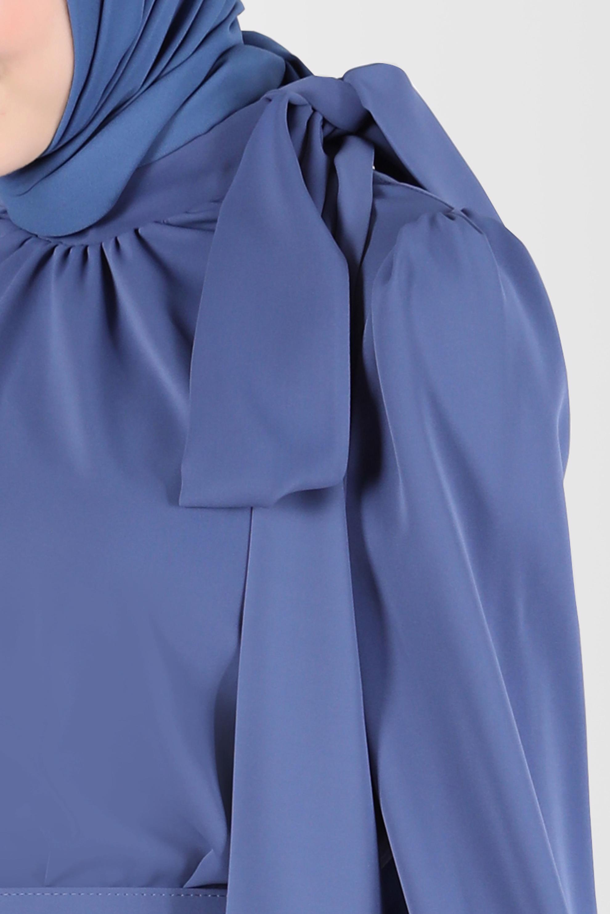 Tesettür giyim LACİVERT KEMERLİ BAĞLAMA DETAYLI ELBİSE 42699	