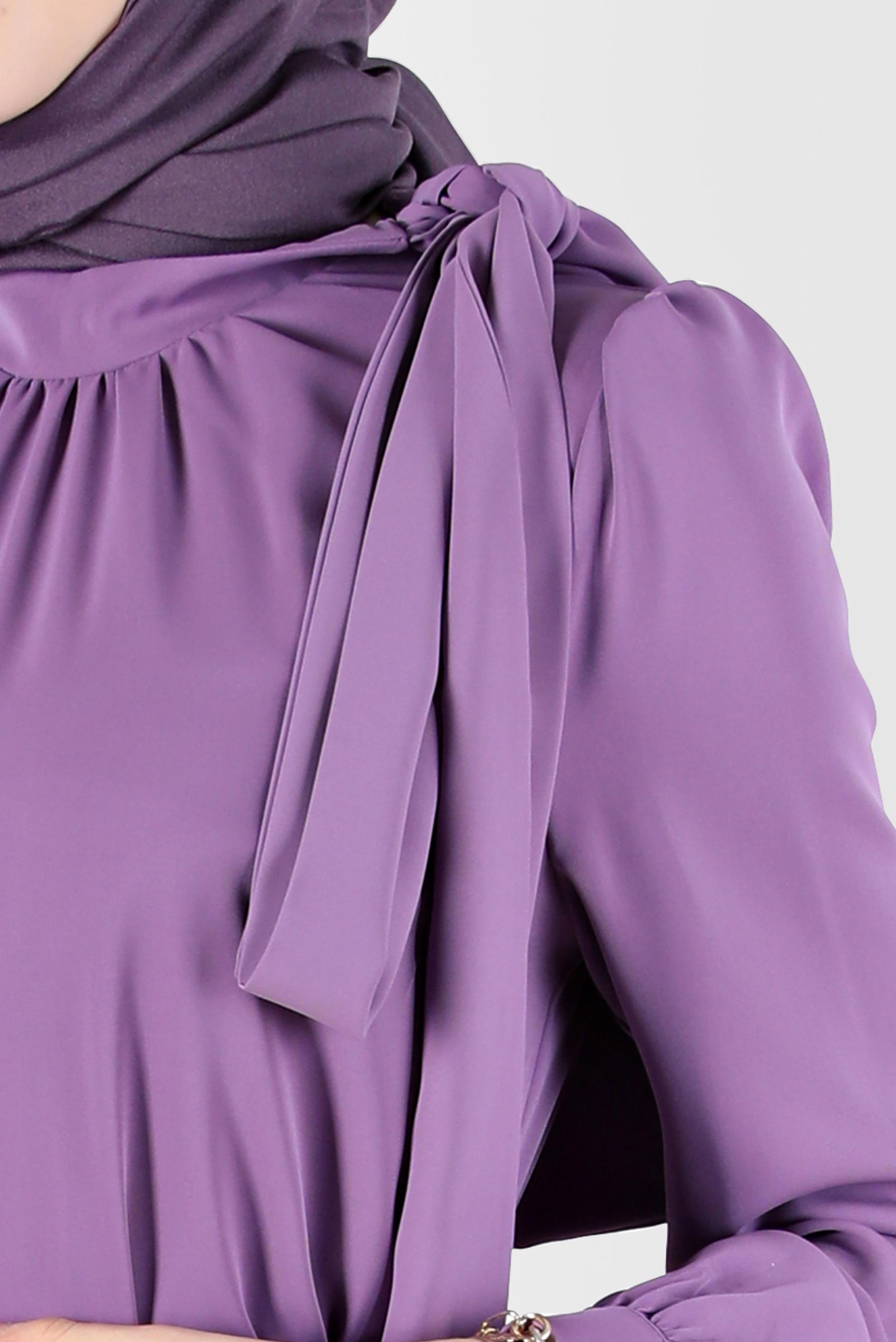 Tesettür giyim MOR KEMERLİ BAĞLAMA DETAYLI ELBİSE 42699	