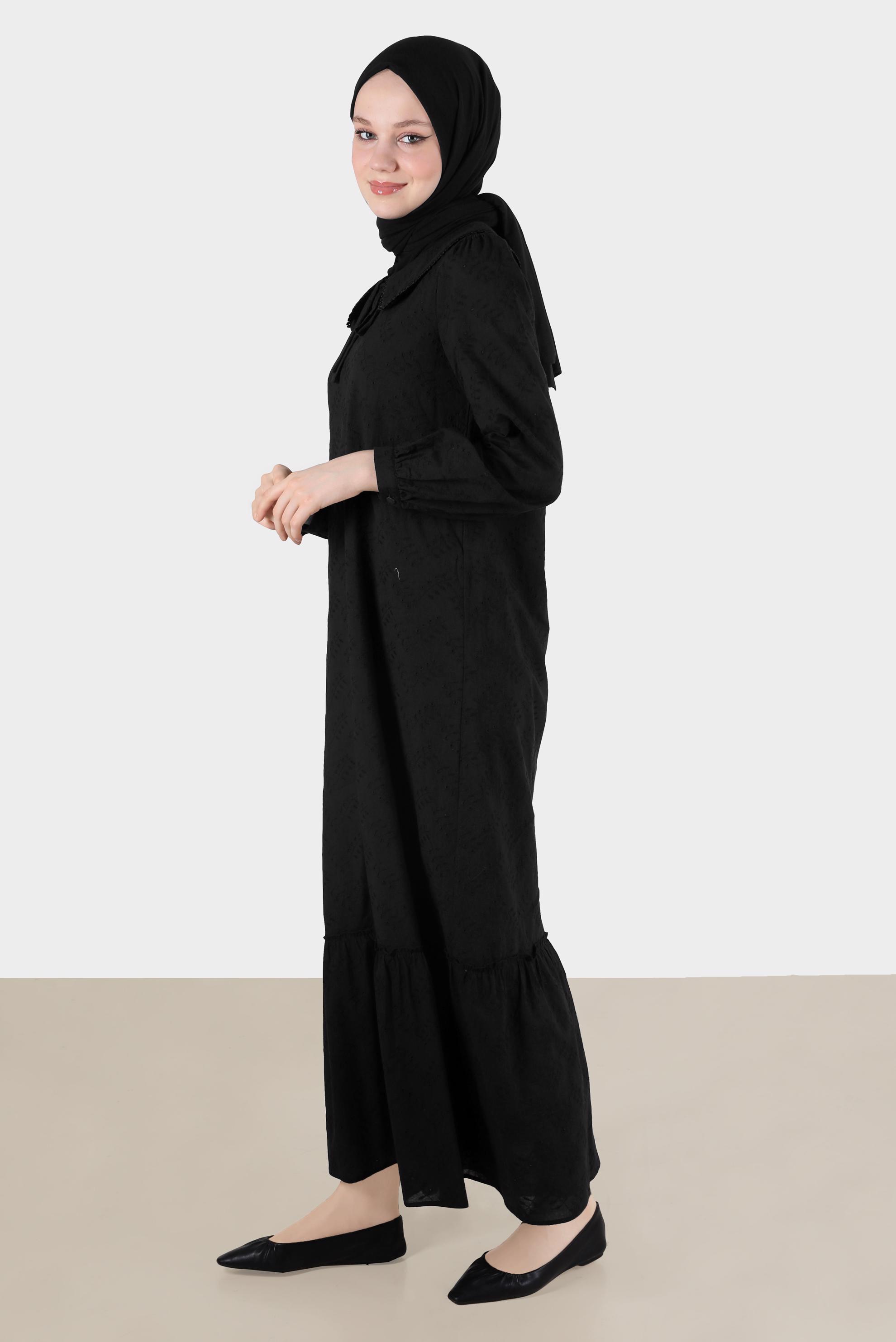 Tesettür giyim SİYAH BEBE YAKA FİSTOLU ELBİSE 42710 