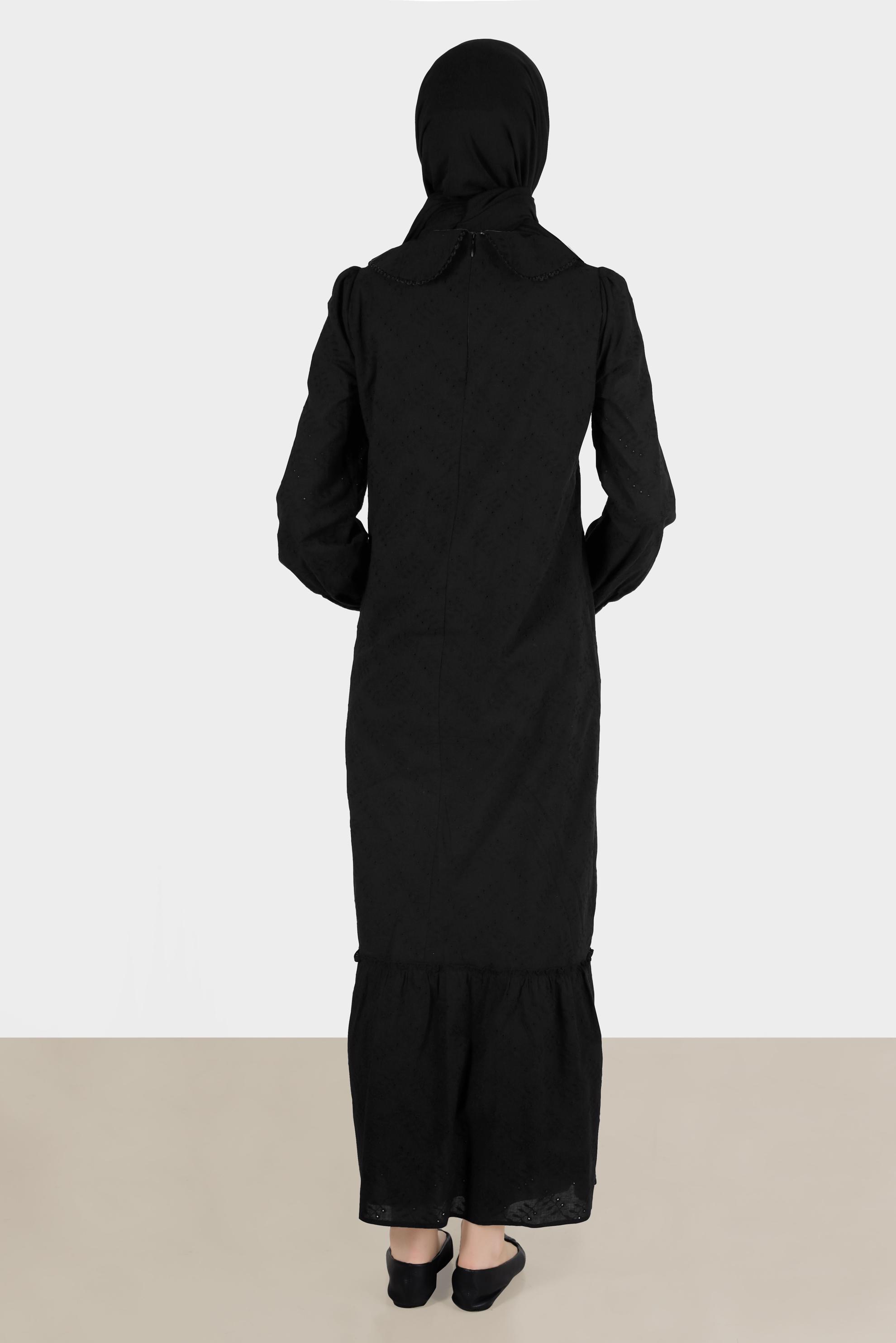 Tesettür giyim SİYAH BEBE YAKA FİSTOLU ELBİSE 42710 