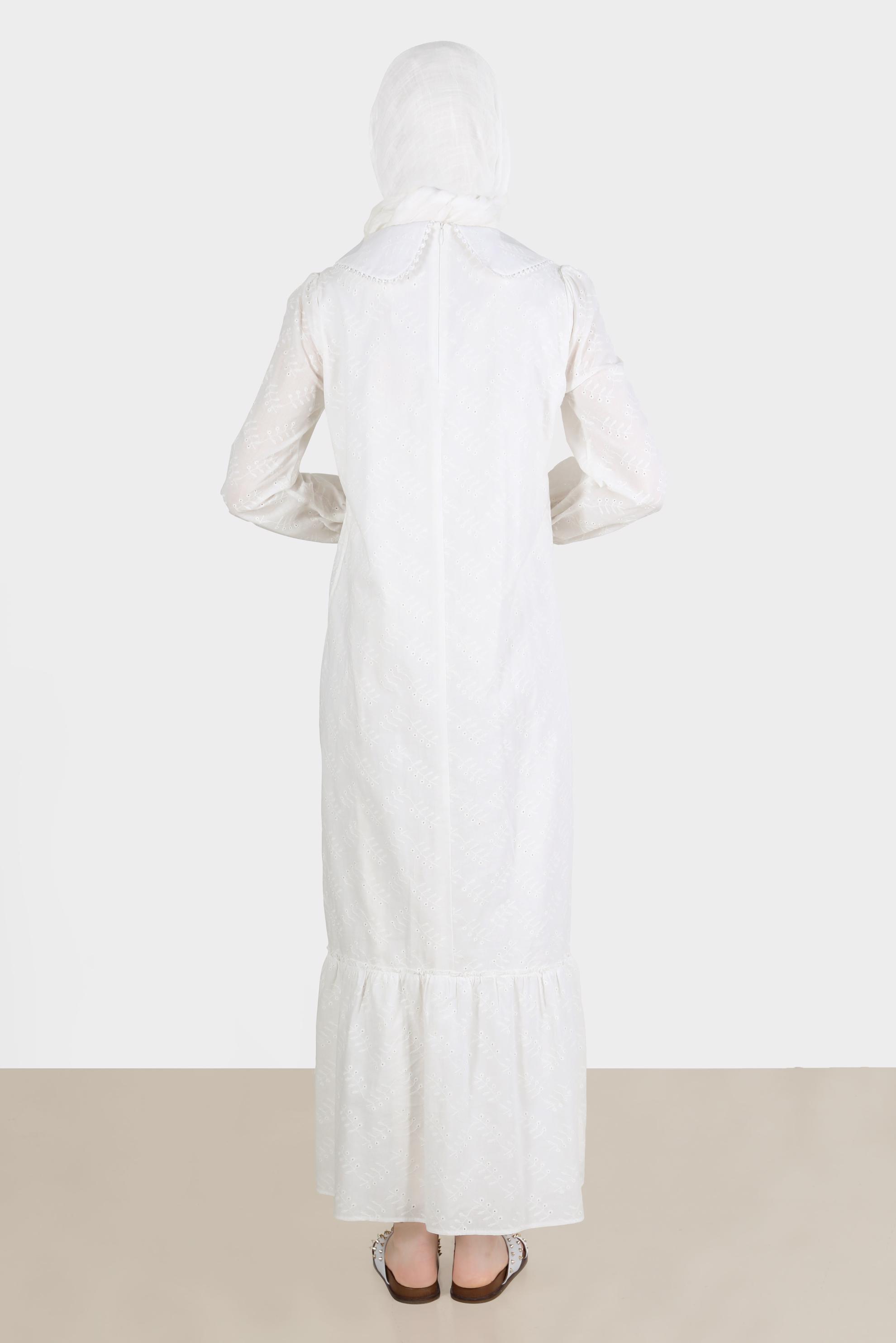 Tesettür giyim BEYAZ BEBE YAKA FİSTOLU ELBİSE 42710 