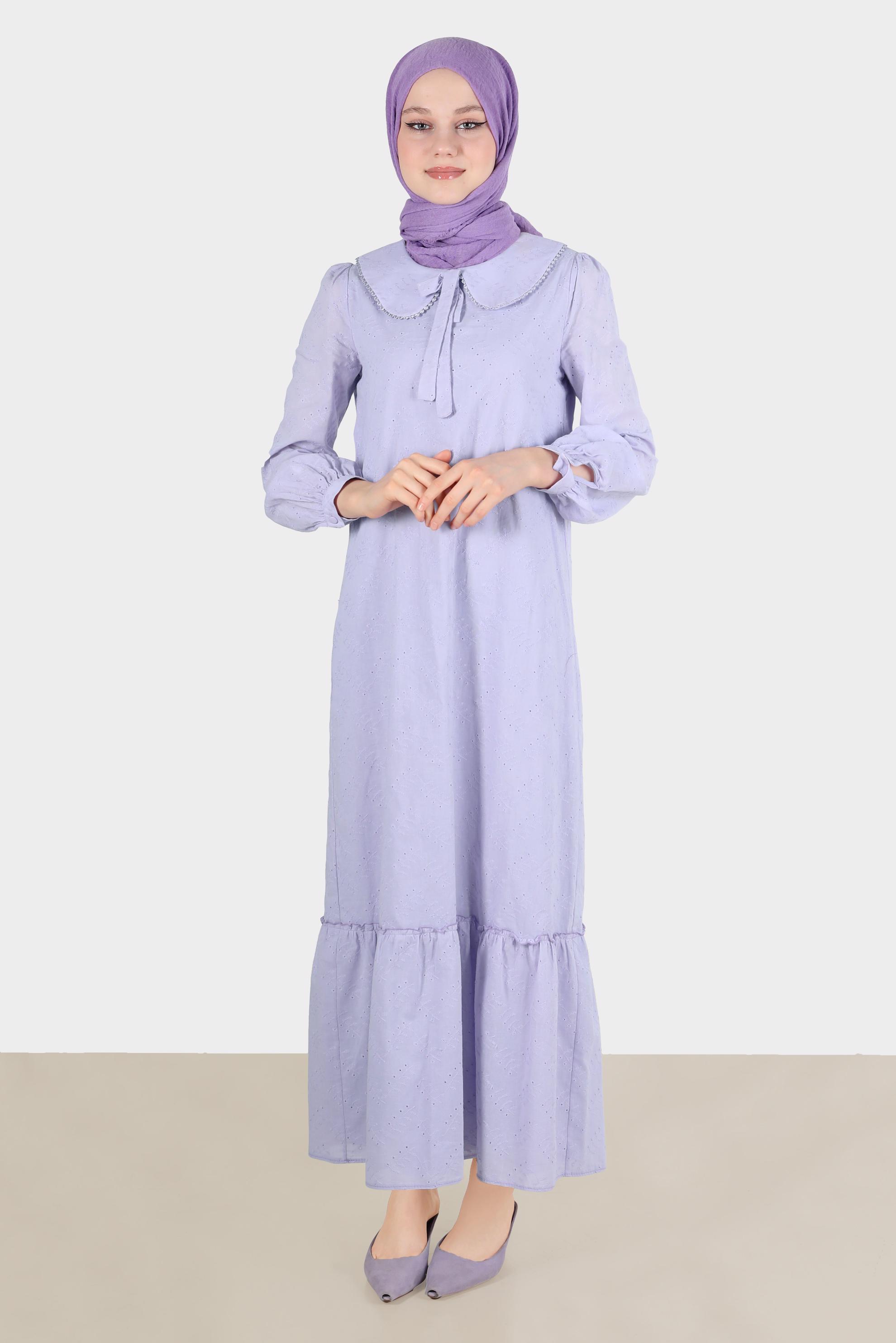 Tesettür giyim MOR BEBE YAKA FİSTOLU ELBİSE 42710 