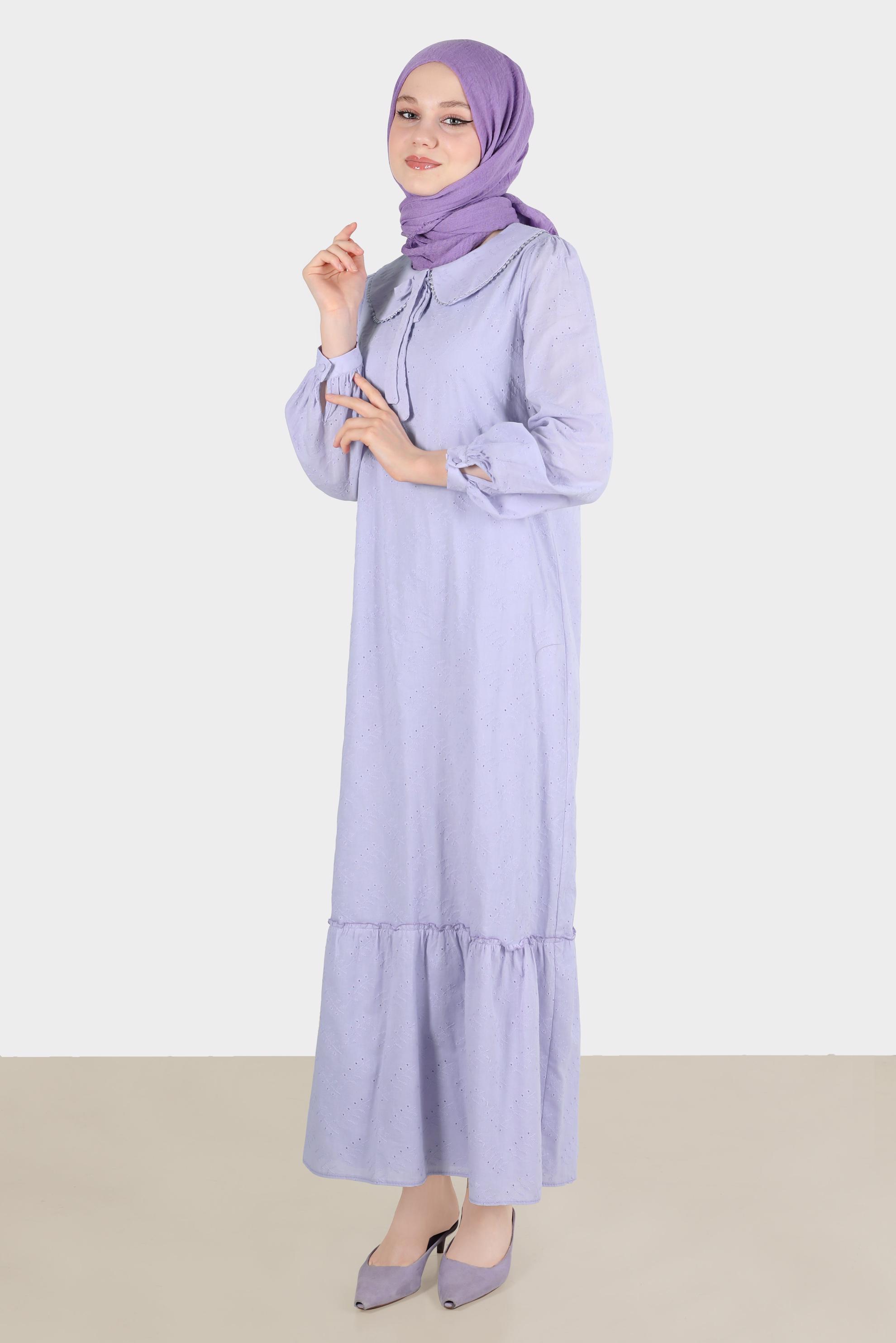 Tesettür giyim MOR BEBE YAKA FİSTOLU ELBİSE 42710 
