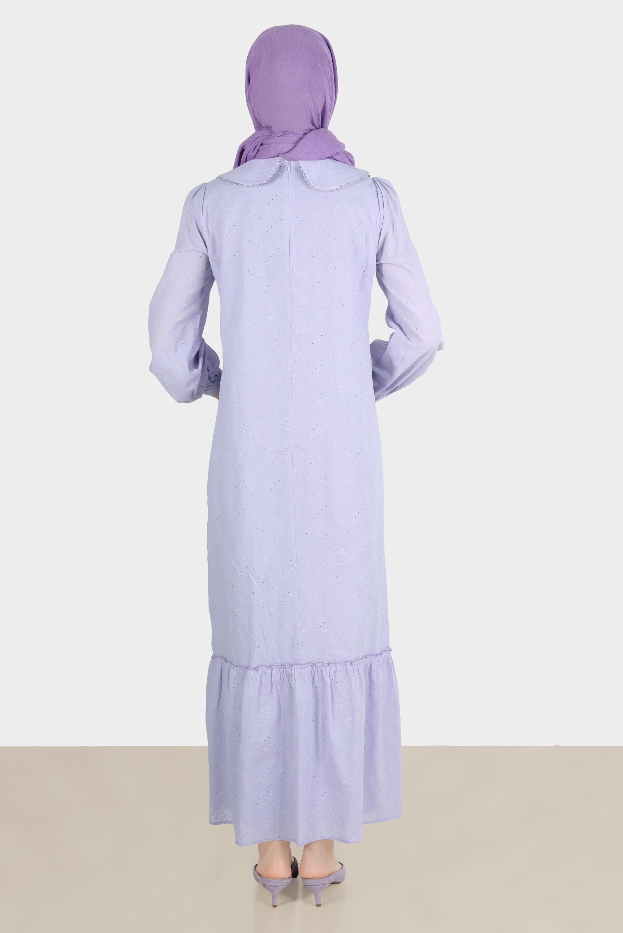 Tesettür giyim MOR BEBE YAKA FİSTOLU ELBİSE 42710 