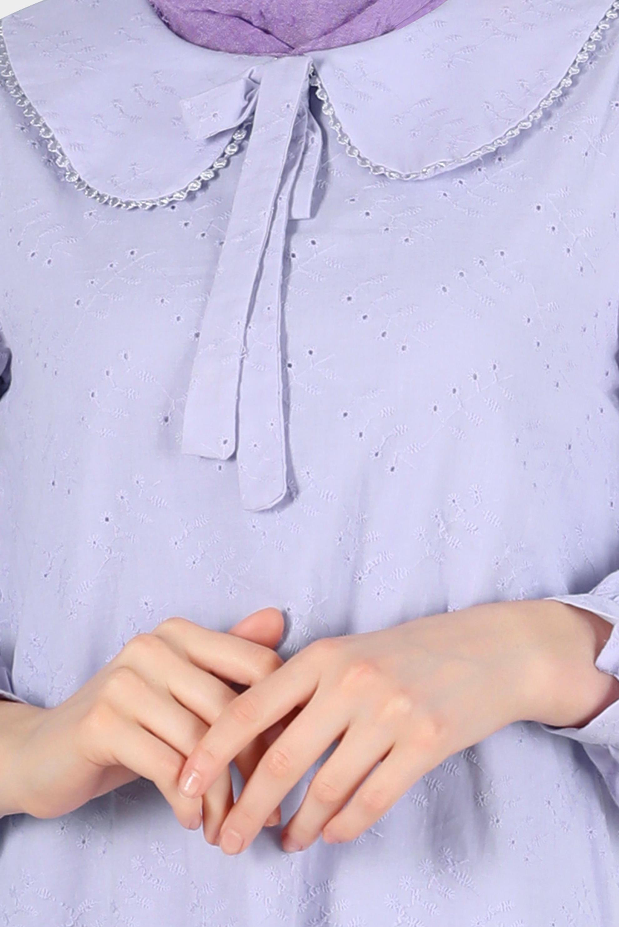 Tesettür giyim MOR BEBE YAKA FİSTOLU ELBİSE 42710 