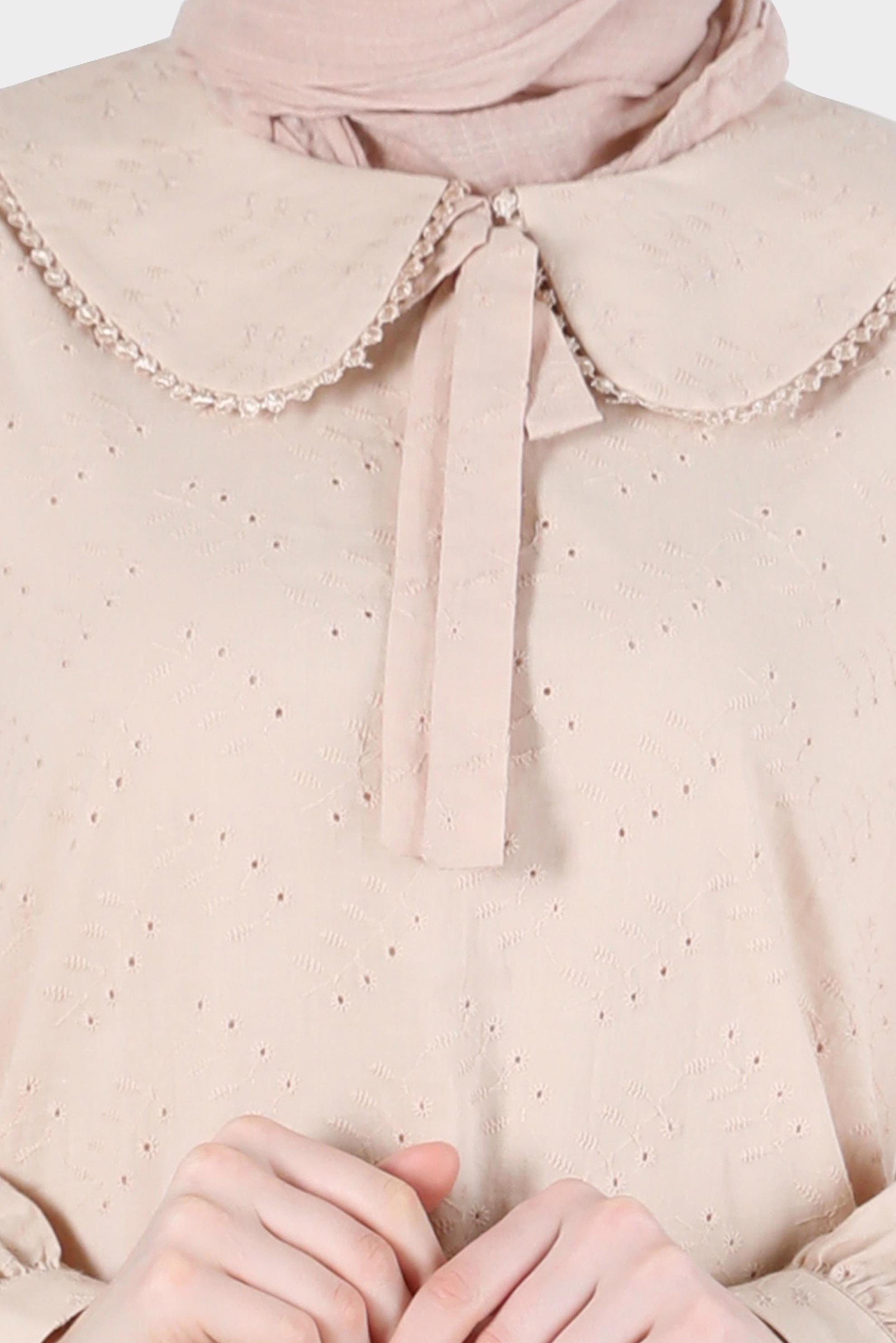 Tesettür giyim BEJ BEBE YAKA FİSTOLU ELBİSE 42710 